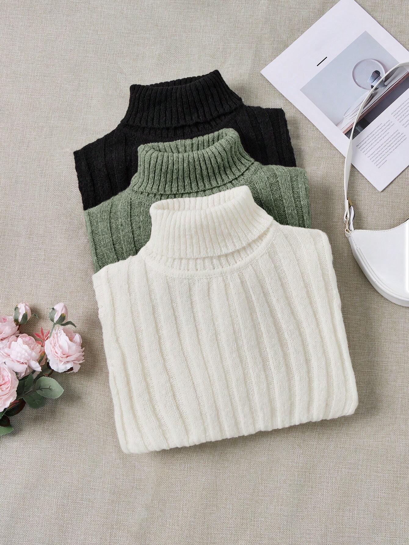 LUNE 3pcs/Set Turtleneck Ribbed Fashionable All-Match Pullover Sweaters - Image 11