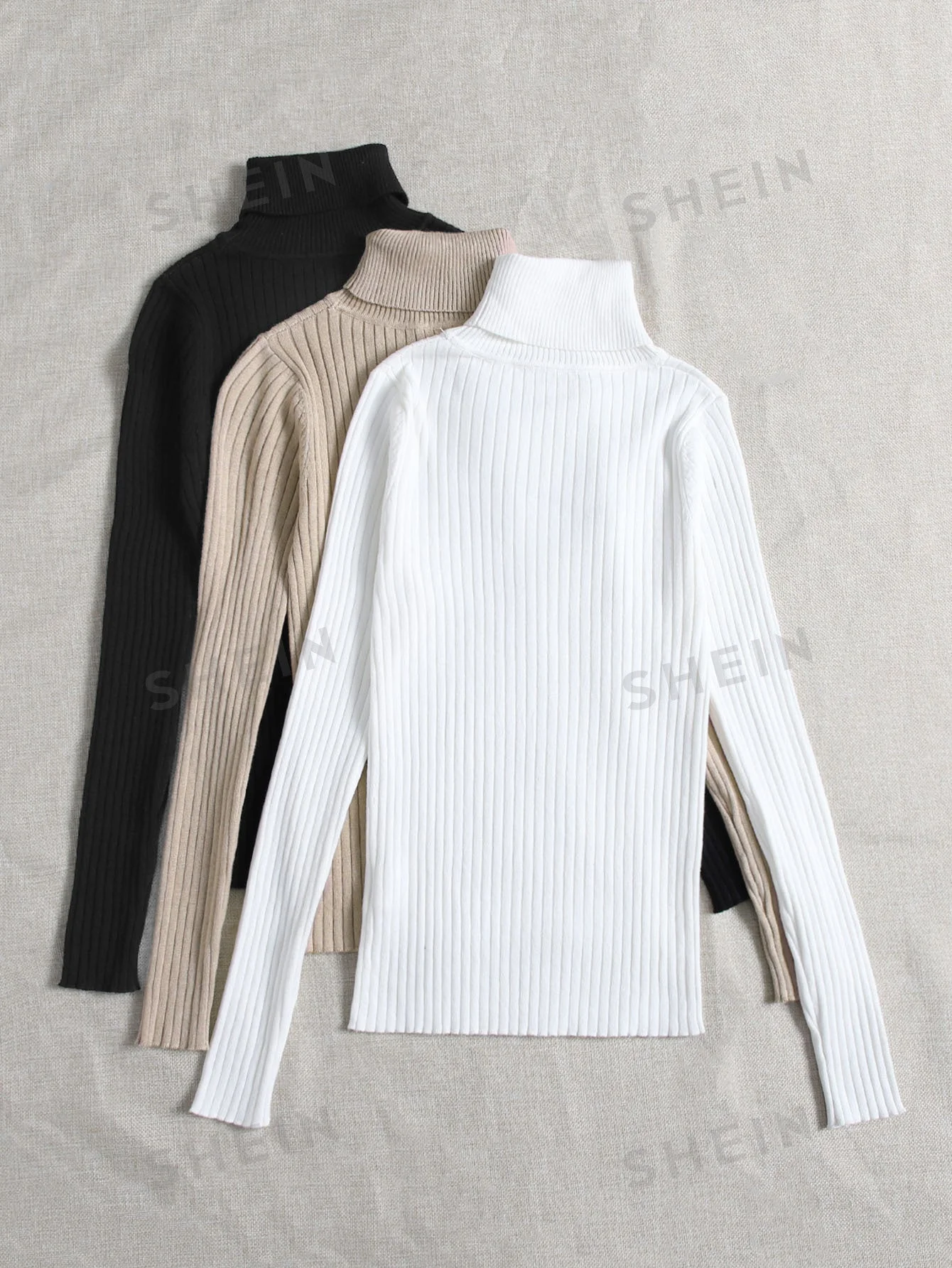 LUNE 3pcs/Set Turtleneck Ribbed Fashionable All-Match Pullover Sweaters - Image 6