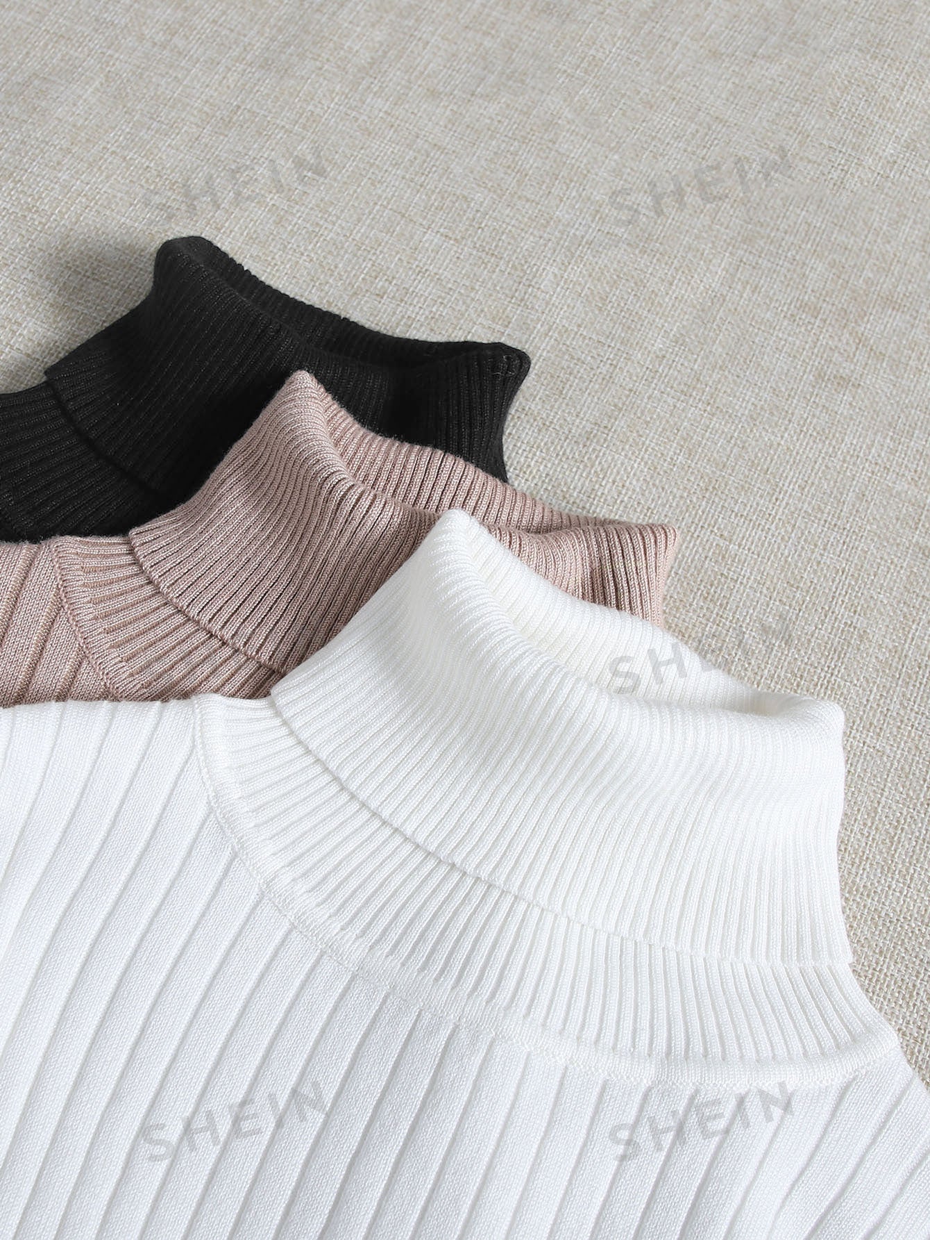LUNE 3pcs/Set Turtleneck Ribbed Fashionable All-Match Pullover Sweaters - Image 7