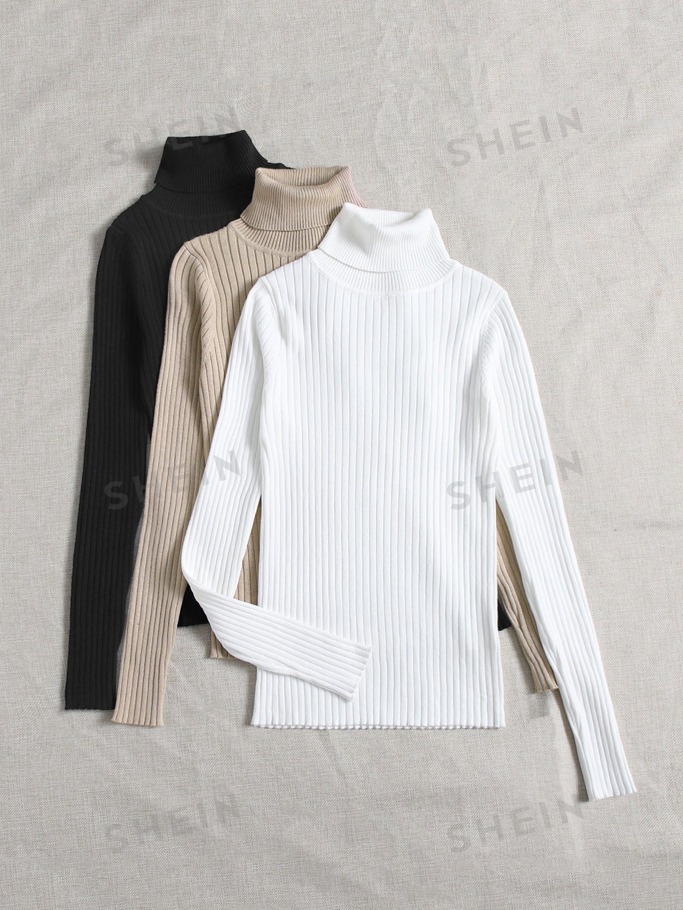LUNE 3pcs/Set Turtleneck Ribbed Fashionable All-Match Pullover Sweaters - Image 8