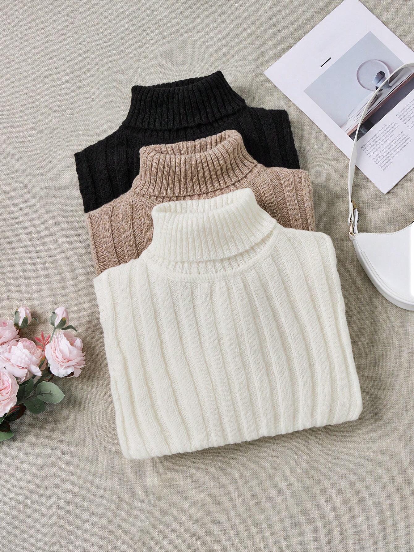 LUNE 3pcs/Set Turtleneck Ribbed Fashionable All-Match Pullover Sweaters - Image 9