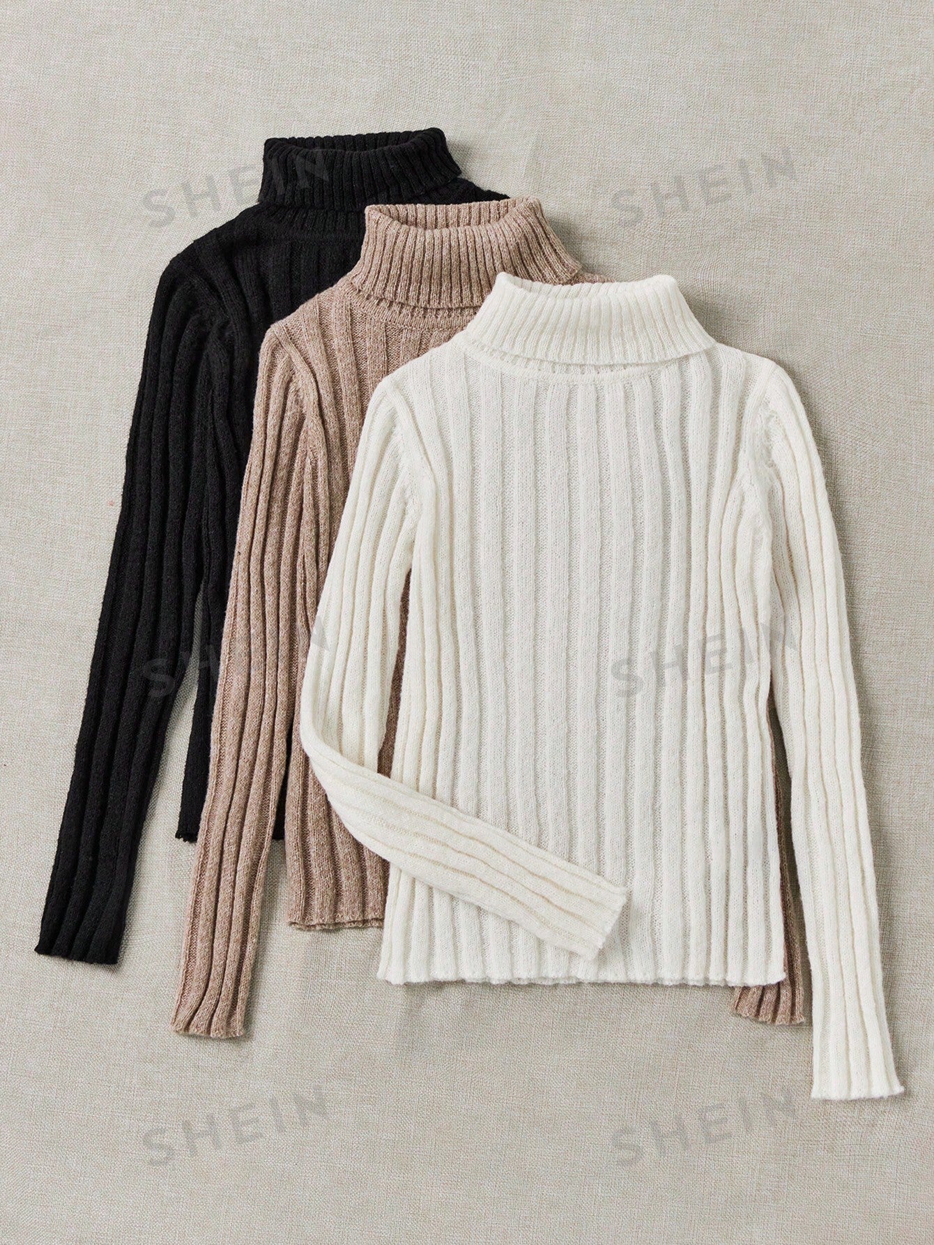 LUNE 3pcs/Set Turtleneck Ribbed Fashionable All-Match Pullover Sweaters For Women - Image 9