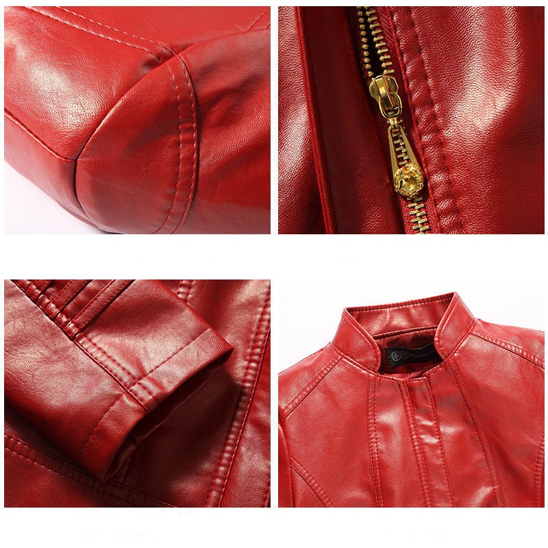 Maroon Glow | Women's Slim Fit Embroidered Faux Leather Jacket - Image 5