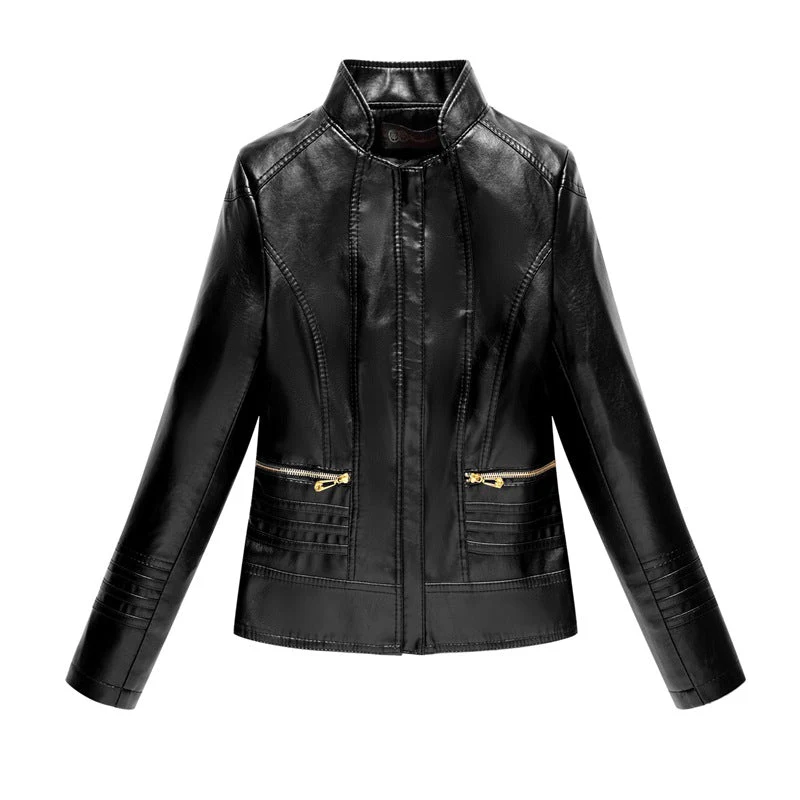 Maroon Glow | Women's Slim Fit Embroidered Faux Leather Jacket - Image 6