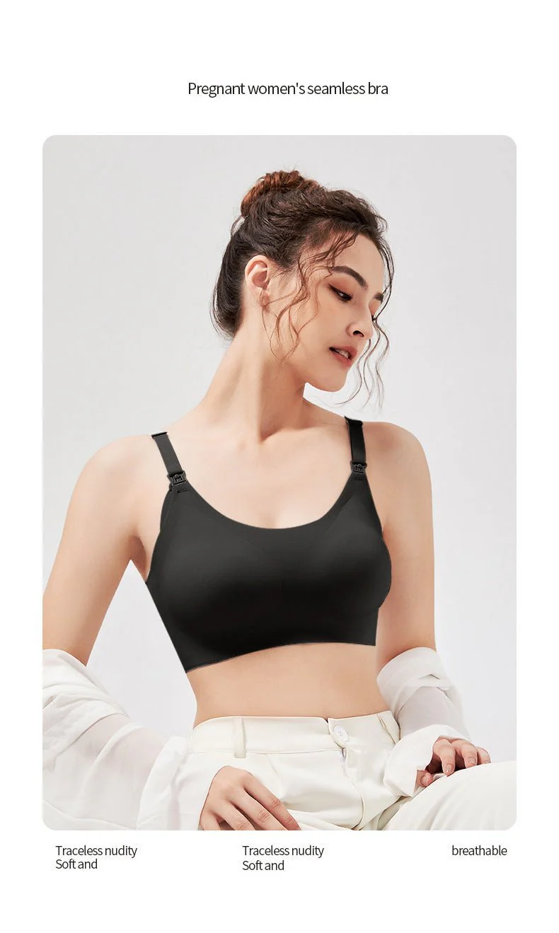Maternity women's pregnancy feeding bra semi-fixed seamless breathable large size sleeping nursing bra FD - Image 15