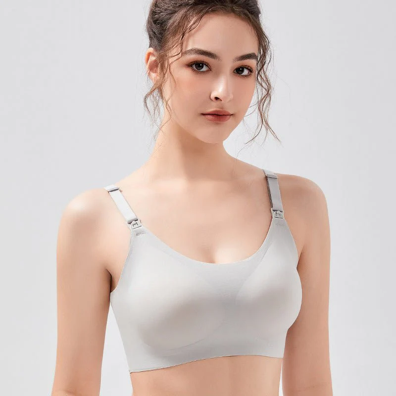 Maternity women's pregnancy feeding bra semi-fixed seamless breathable large size sleeping nursing bra FD - Image 2