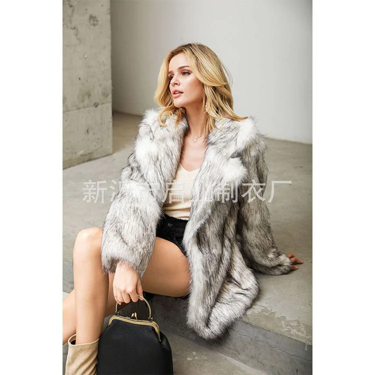 Medium-length suit jacket coat artificial fur imitation fur coat FD - Image 8
