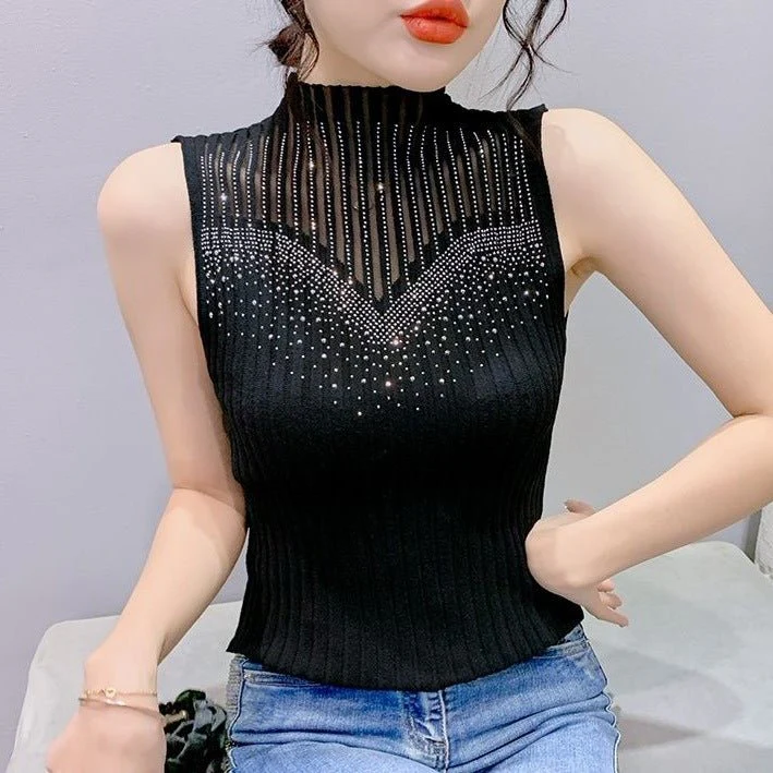 Mesh Detail Knitted T-Shirt for Women | High Elastic Viscose Blend Street Chic Pullover | Summer 2025 Fashion Top by Negative Apparel - Image 6
