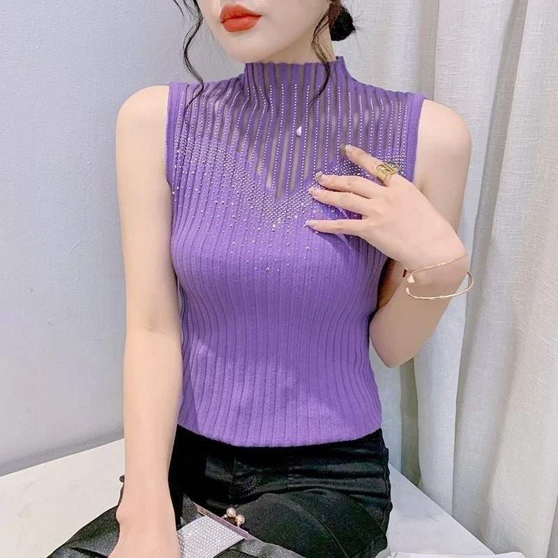 Mesh Detail Knitted T-Shirt for Women | High Elastic Viscose Blend Street Chic Pullover | Summer 2025 Fashion Top by Negative Apparel FD - Image 5