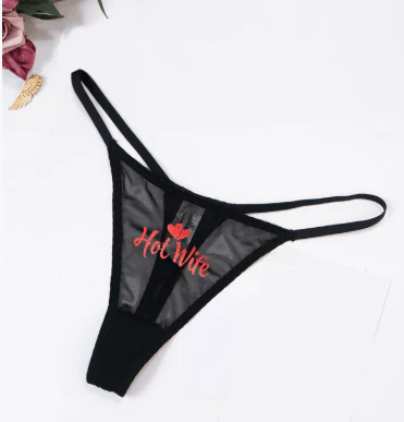 Mesh Whisper | Black Slogan Print Breathable Lace Thong - Image 10