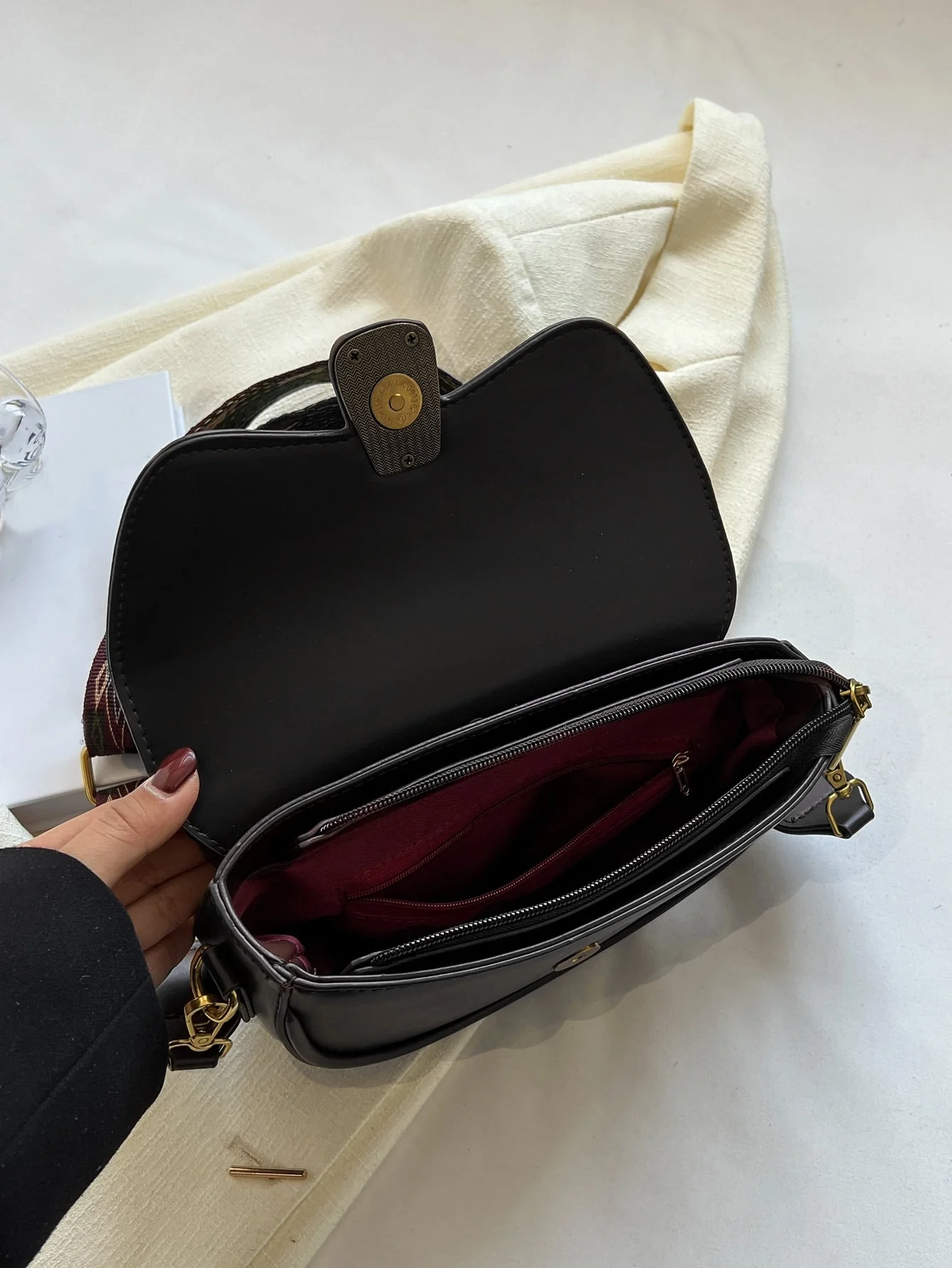 Metal Decor Flap Saddle Bag - Image 5