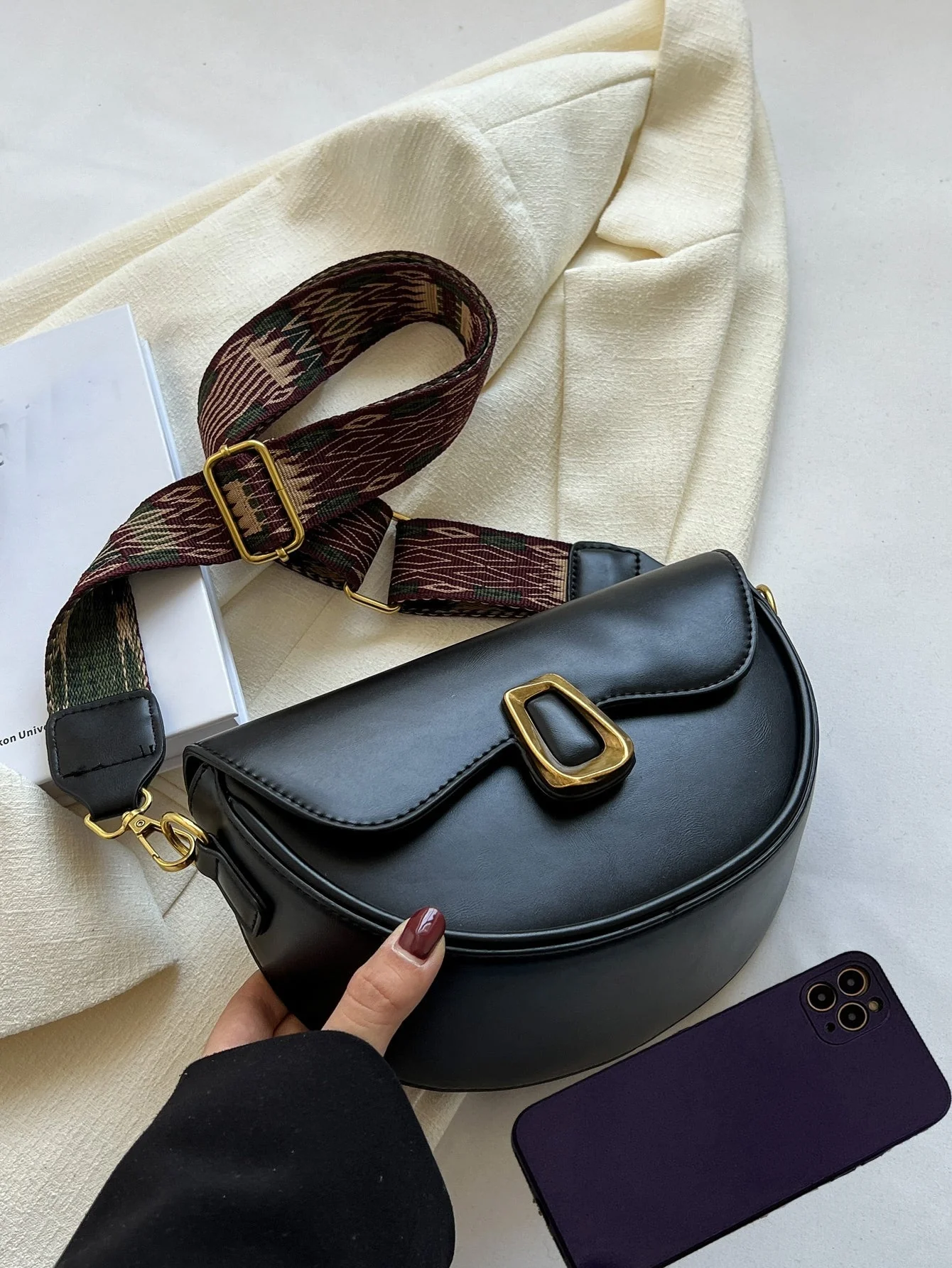 Metal Decor Flap Saddle Bag - Image 7