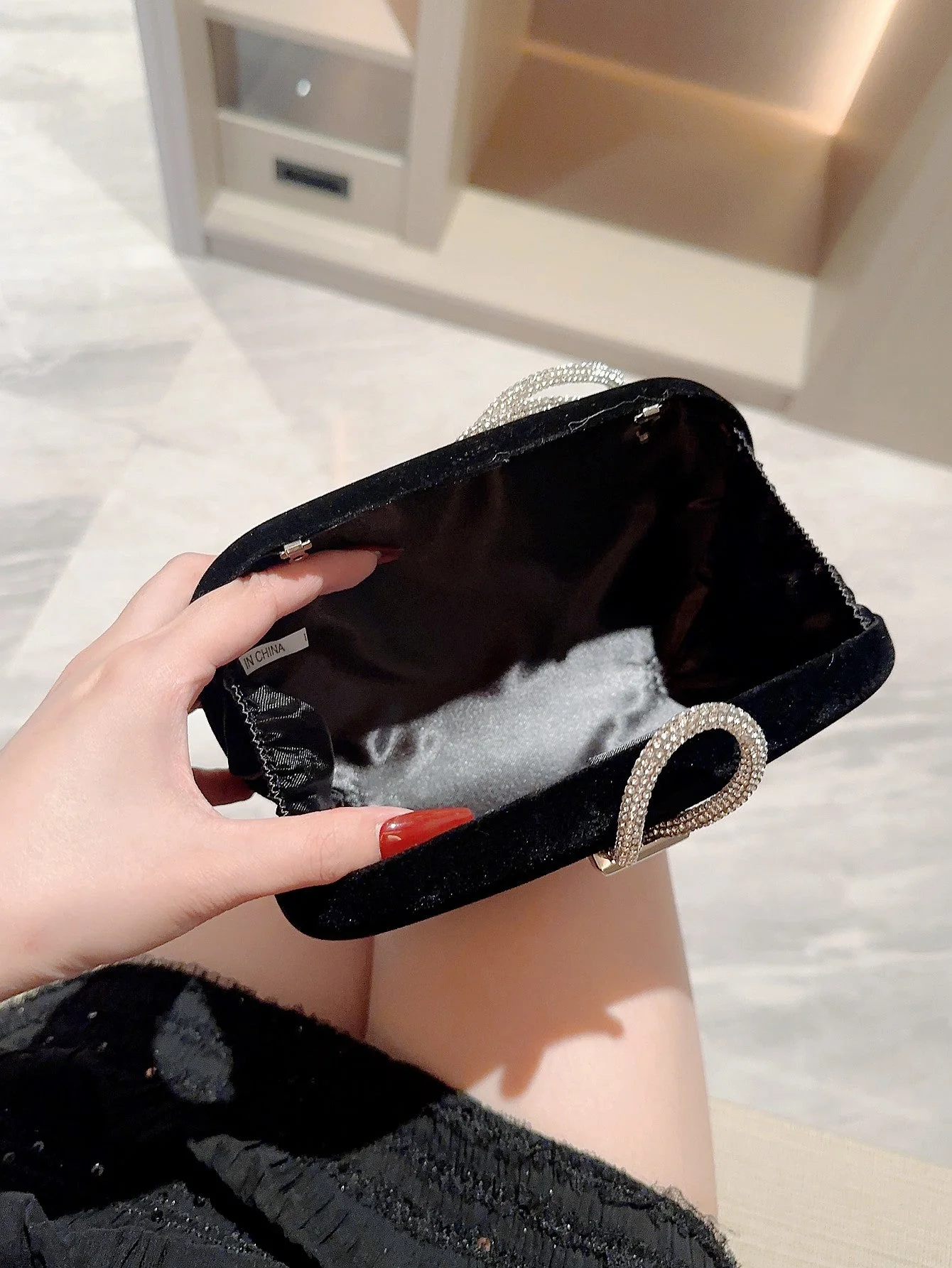 Metallic Diamond Decorated Box Clutch Evening Bag - Image 4
