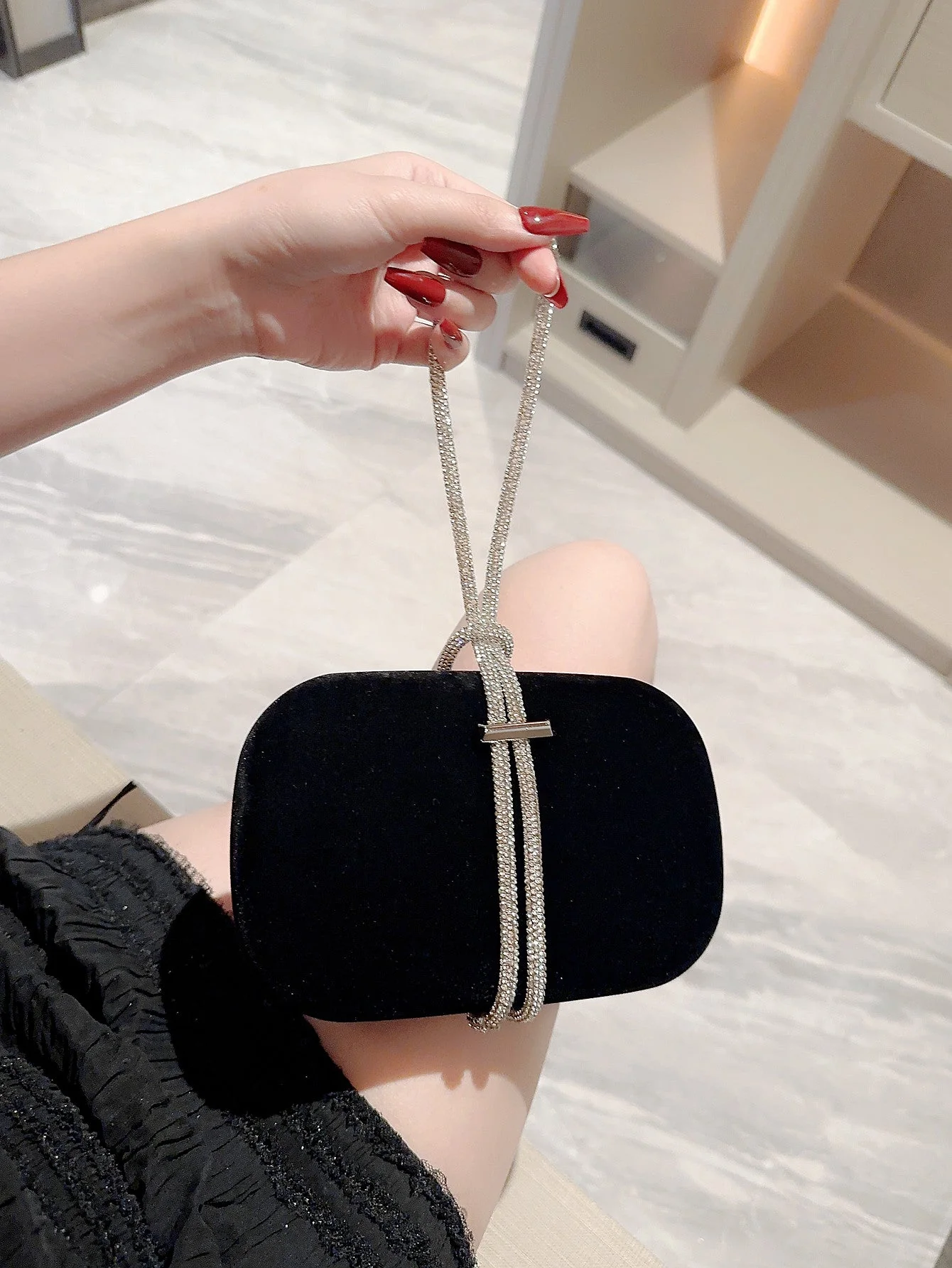 Metallic Diamond Decorated Box Clutch Evening Bag FD - Image 10