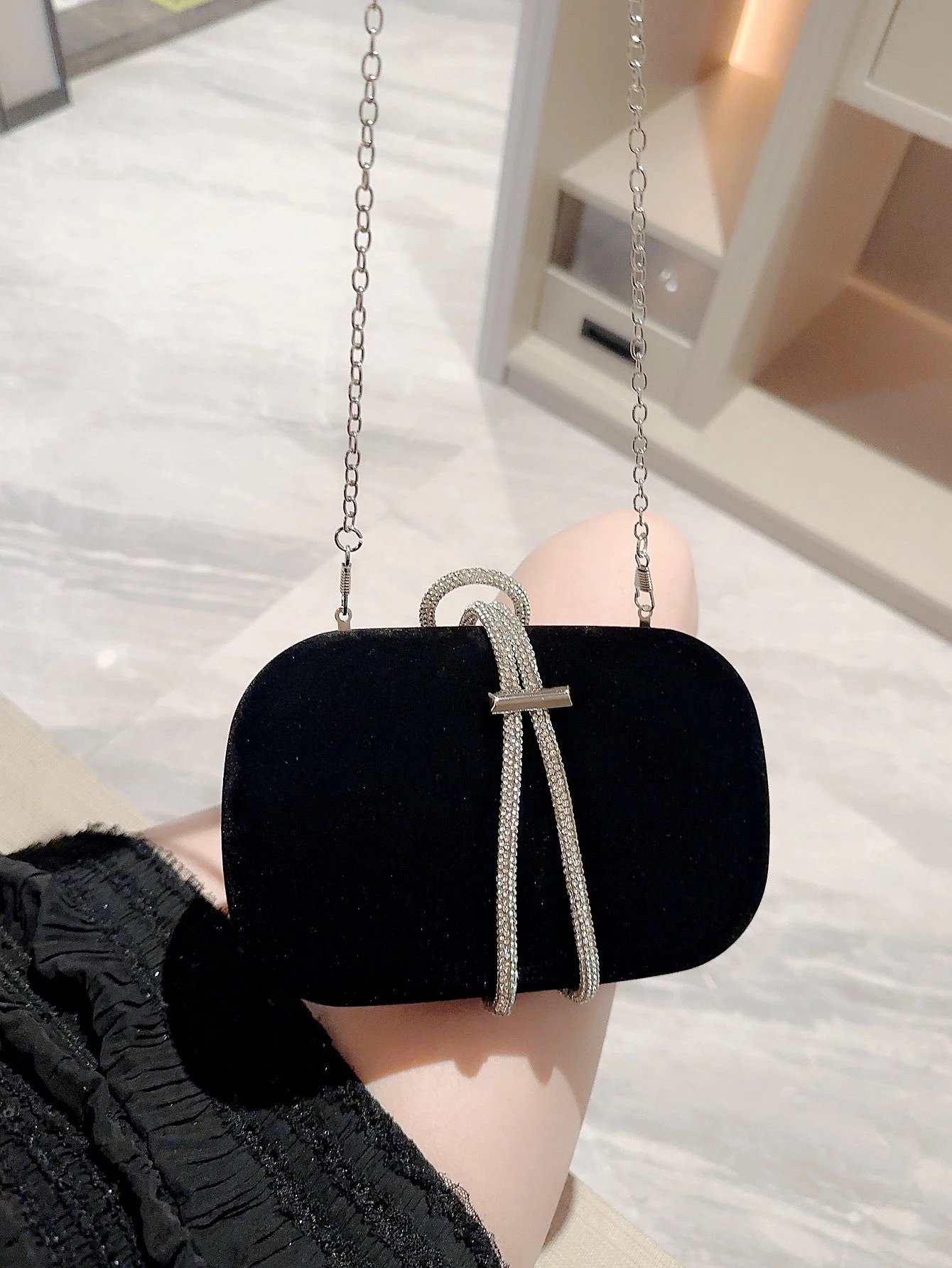 Metallic Diamond Decorated Box Clutch Evening Bag FD - Image 5