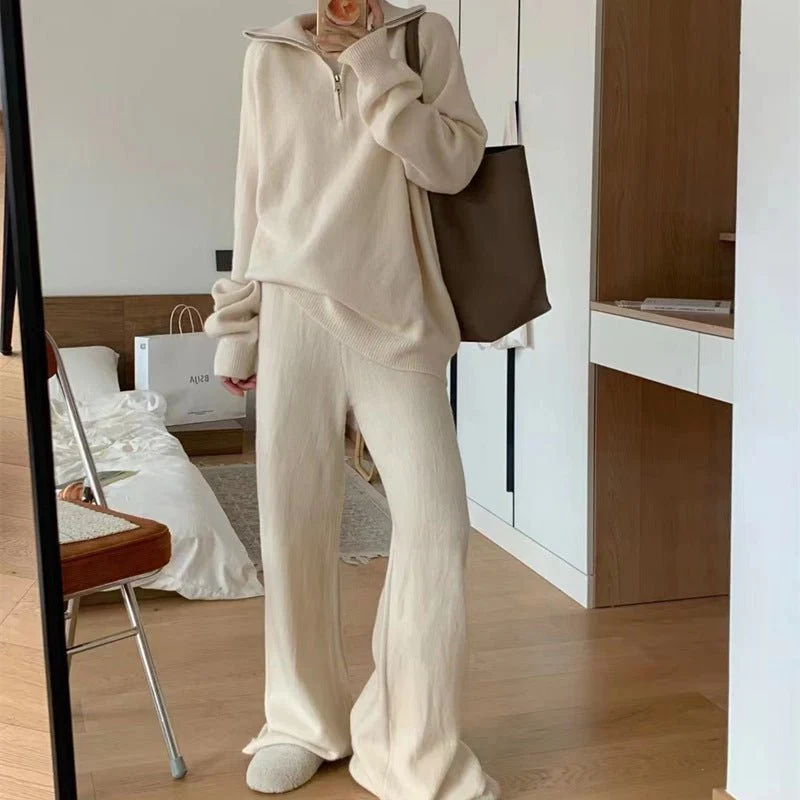 Milk gentle wind wear suit loose pullover sweater and wide leg pants - Image 2