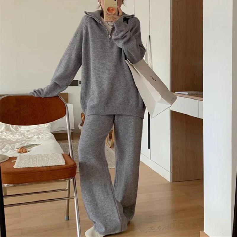 Milk gentle wind wear suit loose pullover sweater and wide leg pants - Image 3