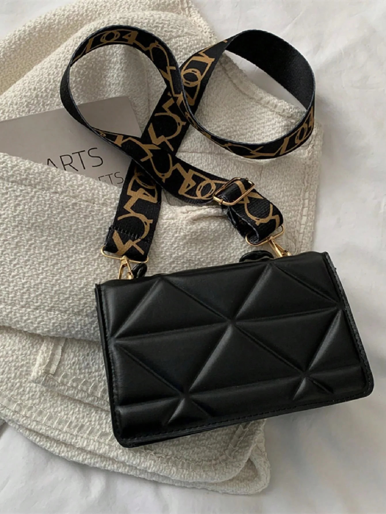 Mini Chain Decor Quilted Flap Embossed Crossbody Bag with Retro Chain - Image 10