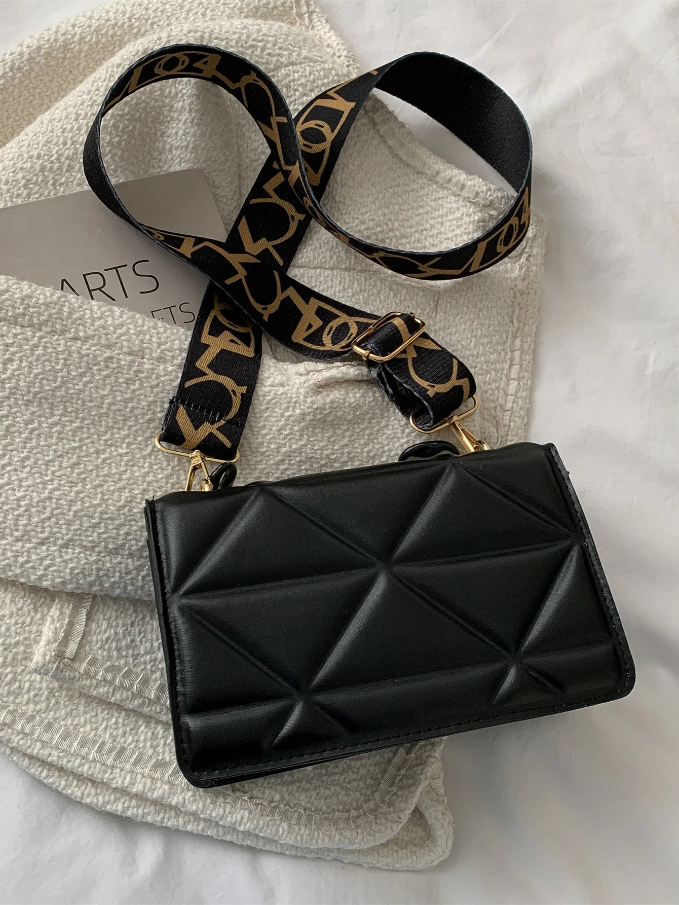 Mini Chain Decor Quilted Flap Embossed Crossbody Bag with Retro Chain FD - Image 4