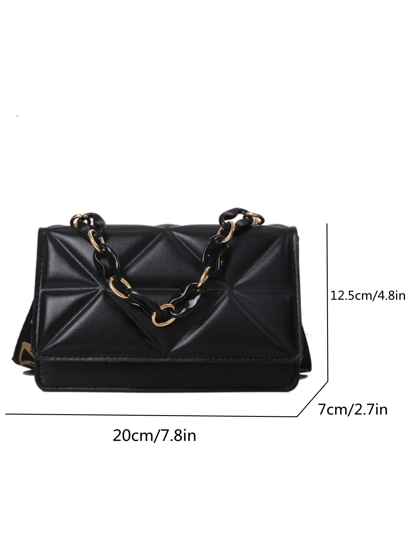 Mini Chain Decor Quilted Flap Embossed Crossbody Bag with Retro Chain FD - Image 6