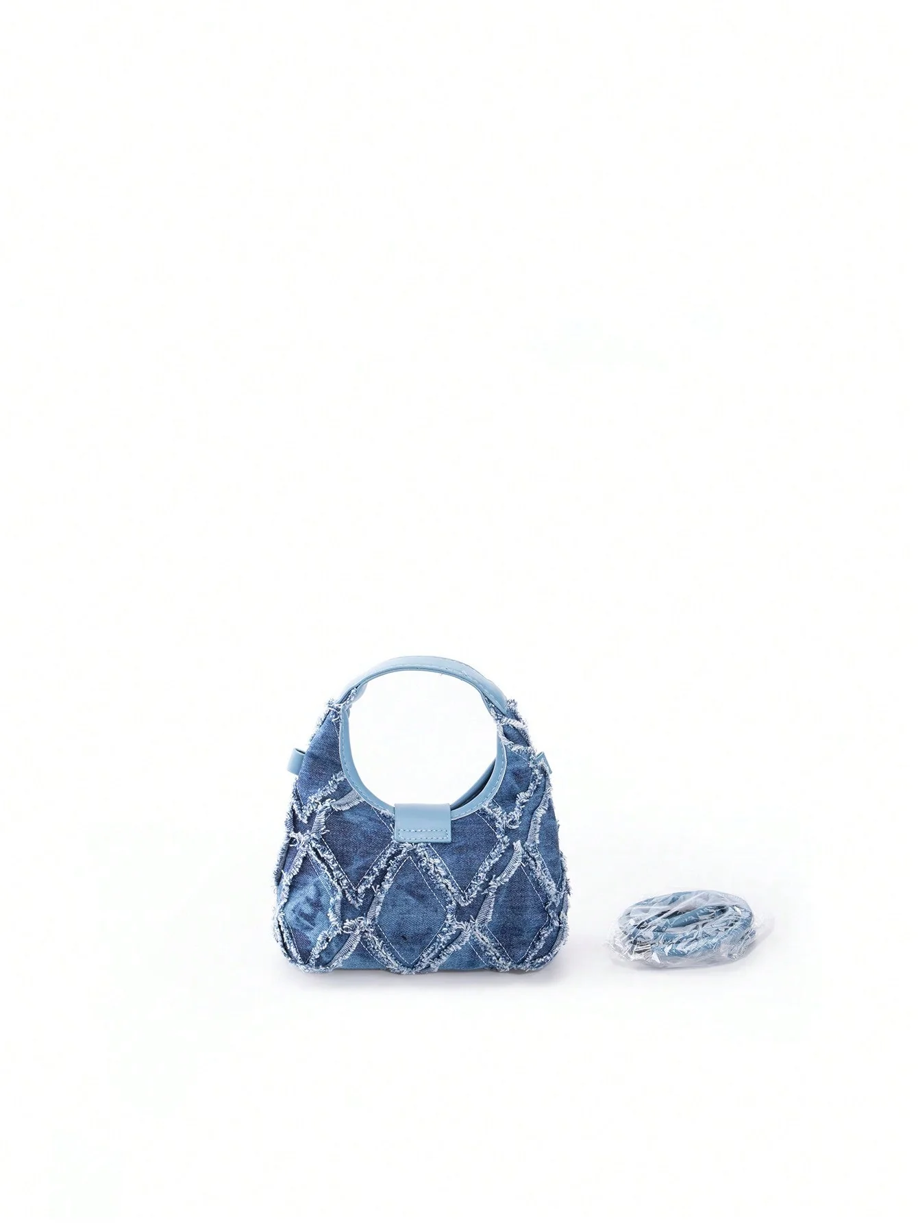 Mini Hobo Bag Twist Lock Raw Trim Denim Underarm Bag,Trendy Turn-Lock Satchel Bag FD - Image 7