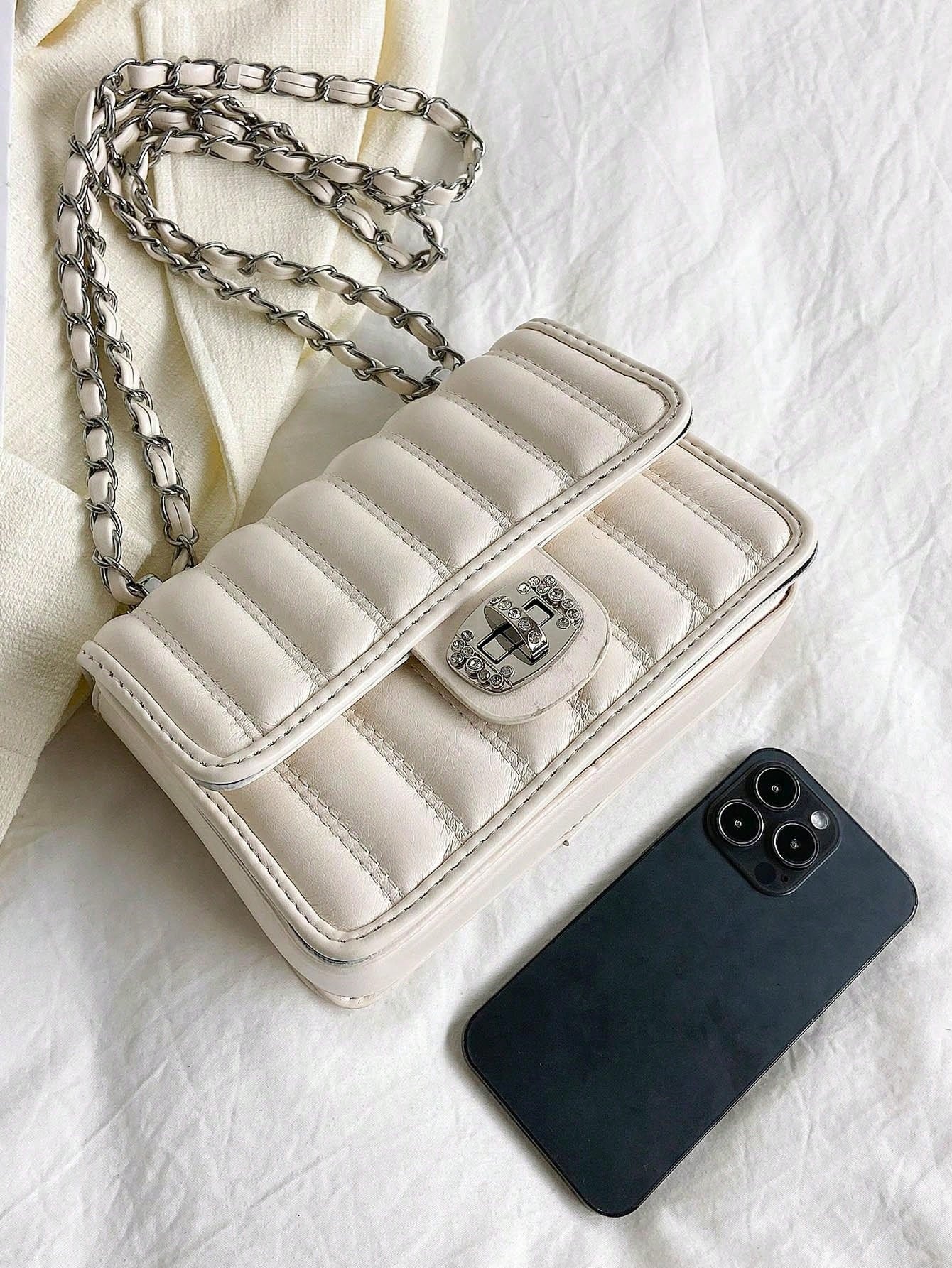 Mini Quilted Pattern Chain Square Bag - Image 11