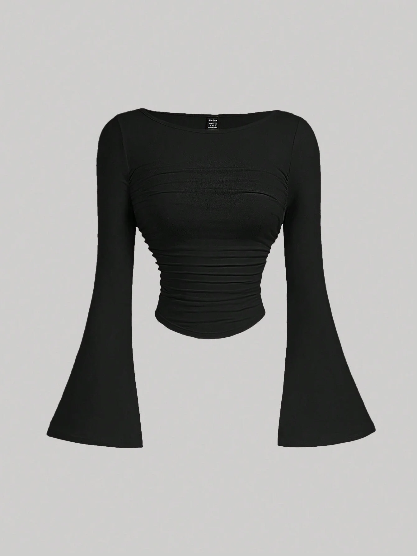 MOD Casual Solid Color Boat Neck Bell Sleeve Ruched Waist Versatile T-Shirt - Image 9
