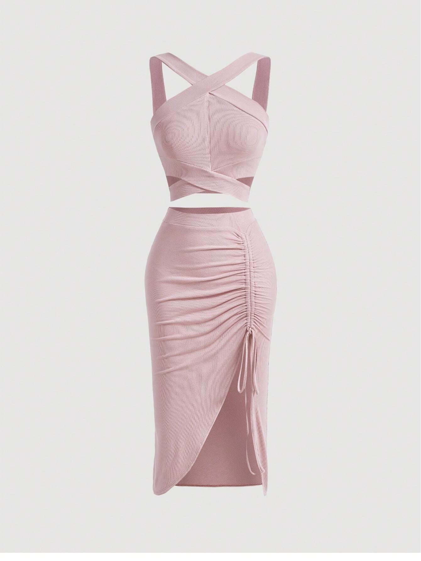 MOD Crisscross Cami Top & Drawstring Split Thigh Skirt - Image 12