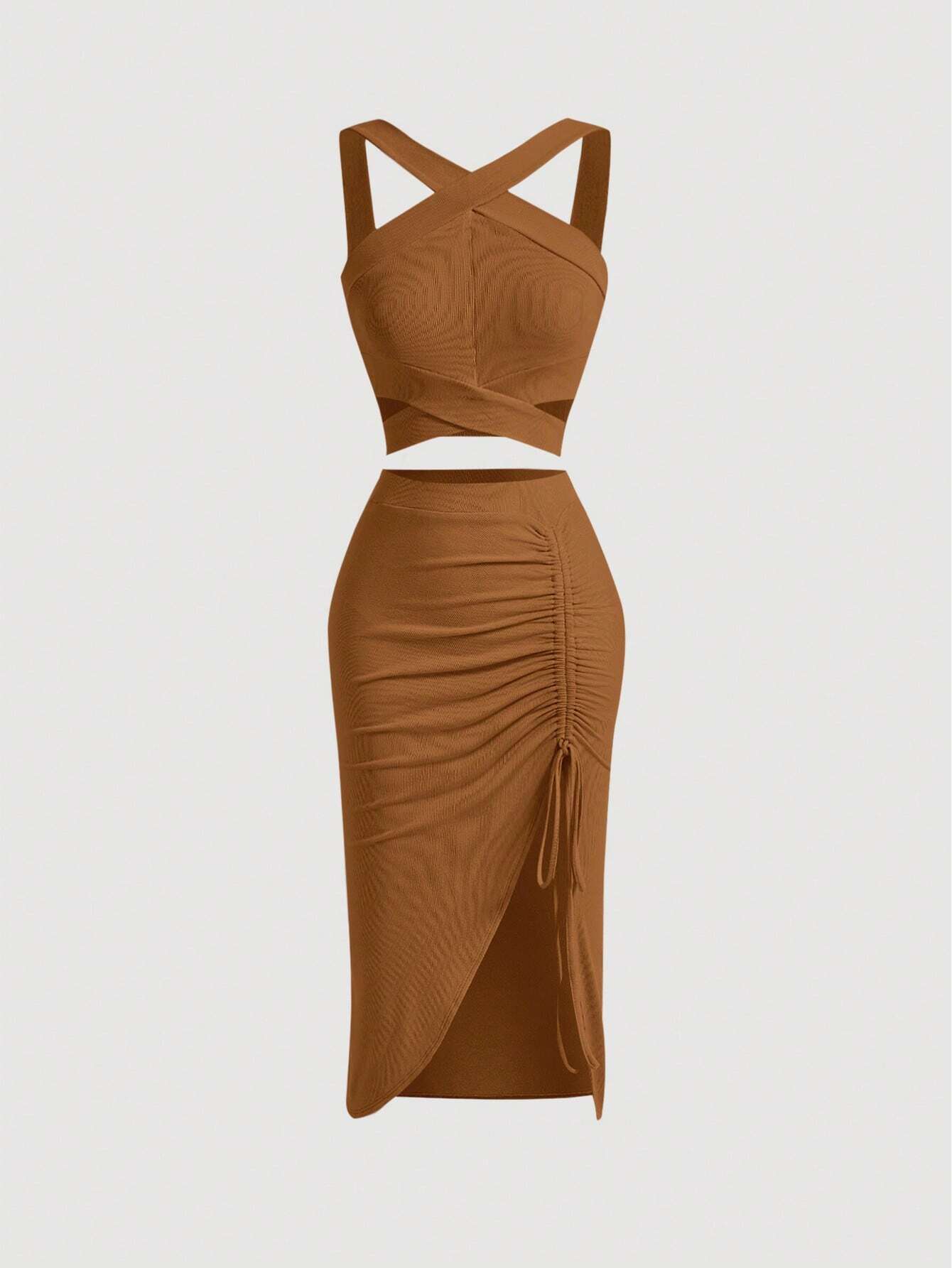 MOD Crisscross Cami Top & Drawstring Split Thigh Skirt - Image 16