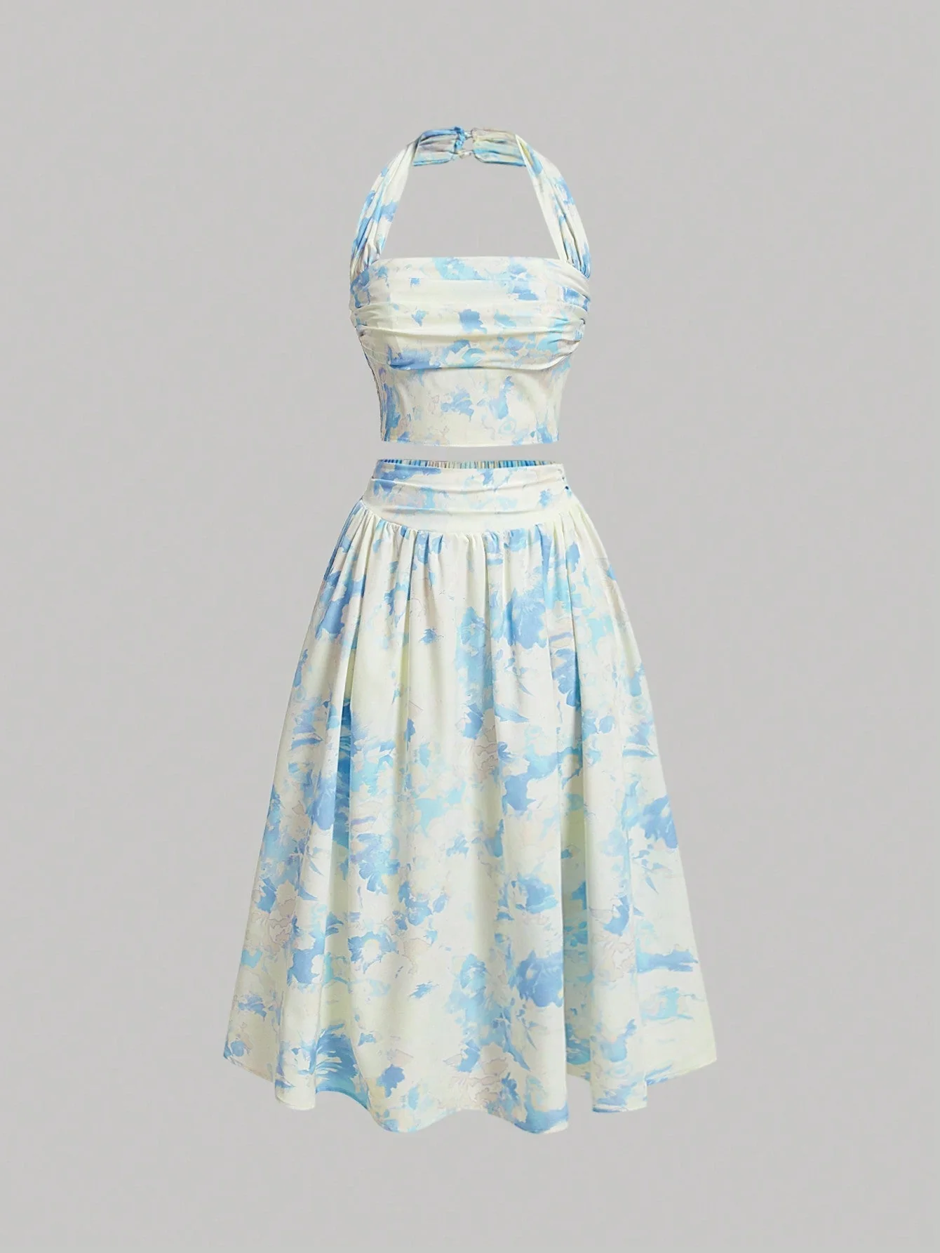 MOD Ladies' Floral Printed Pleated Halter Neck Vest And Skirt Set - Image 4