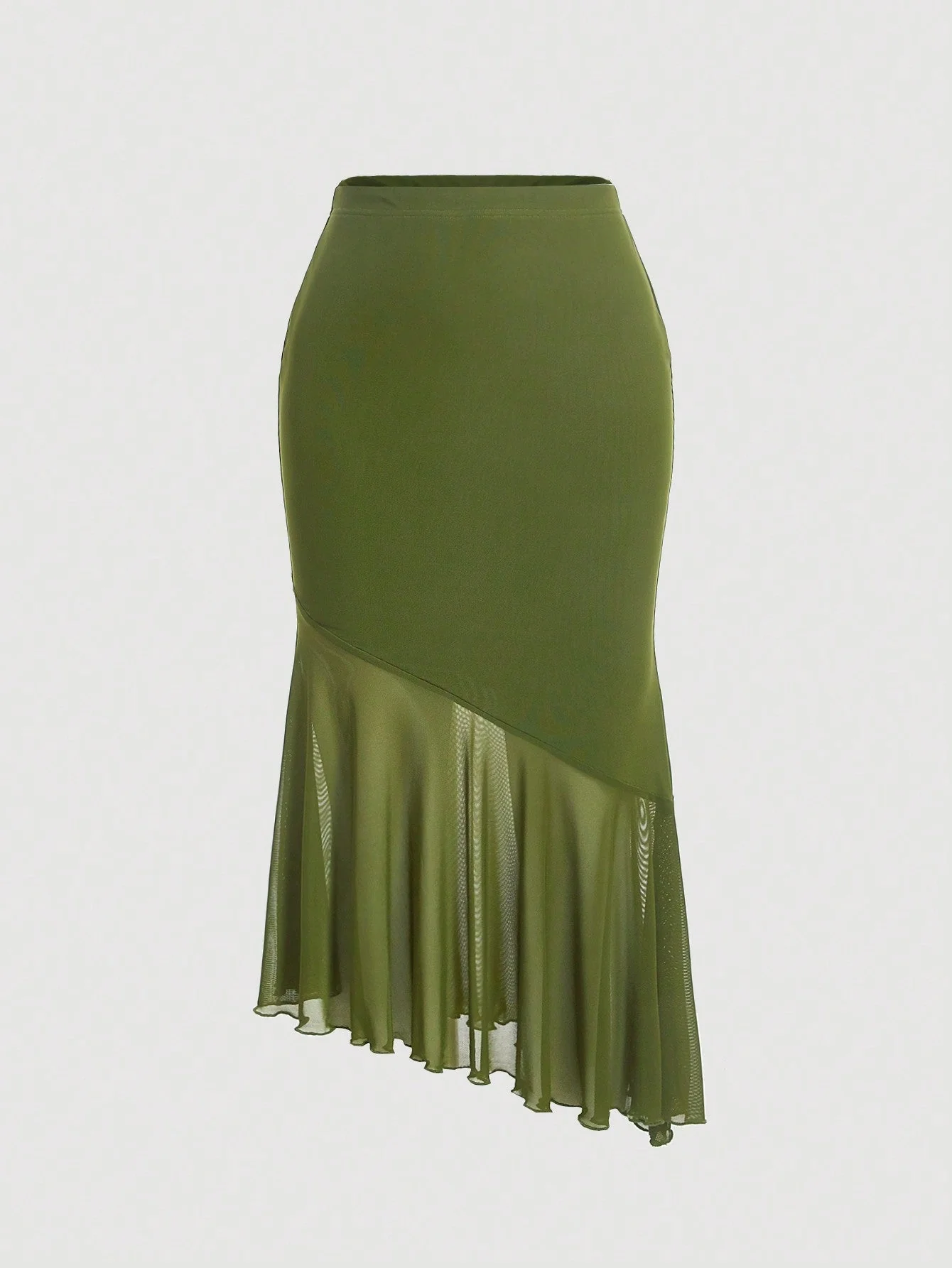 MOD Ladies' Solid Color Asymmetrical Hem Midi Skirt - Image 3
