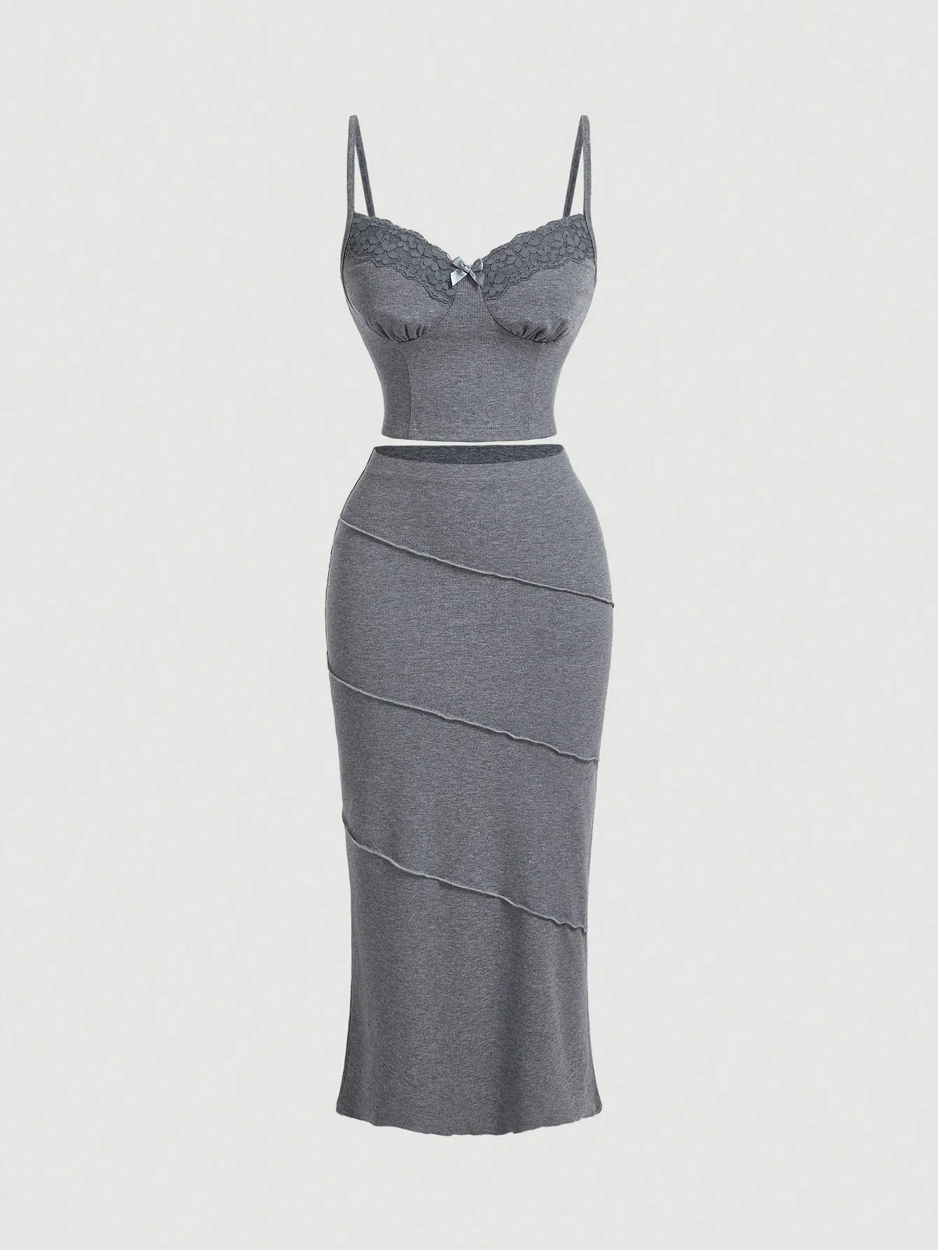 MOD Peach Colored Knitted Tank Top And Fishtail Hem Knee Length Skirt Set, For Teenage Girls - Image 3