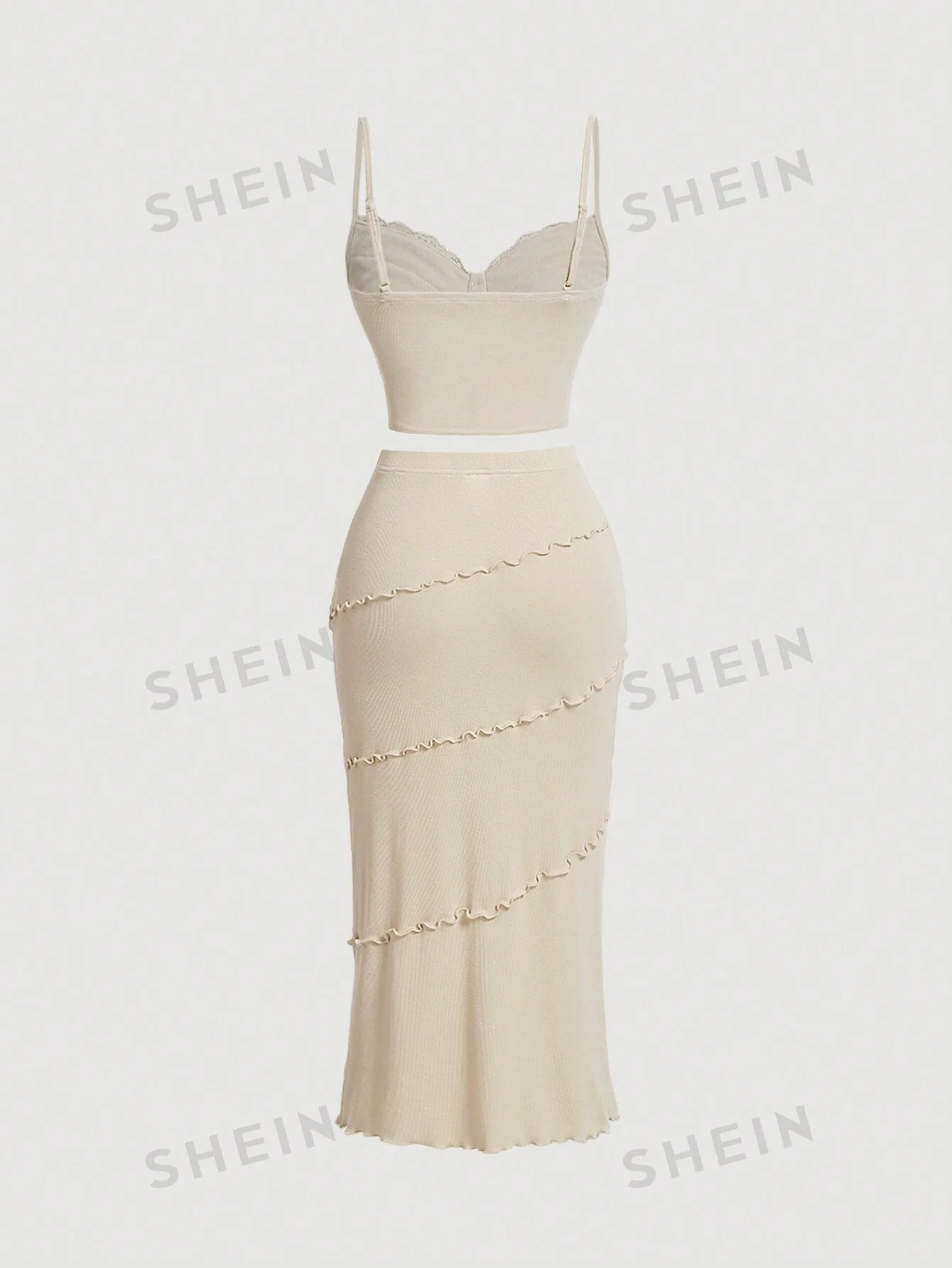 MOD Peach Colored Knitted Tank Top And Fishtail Hem Knee Length Skirt Set, For Teenage Girls - Image 4