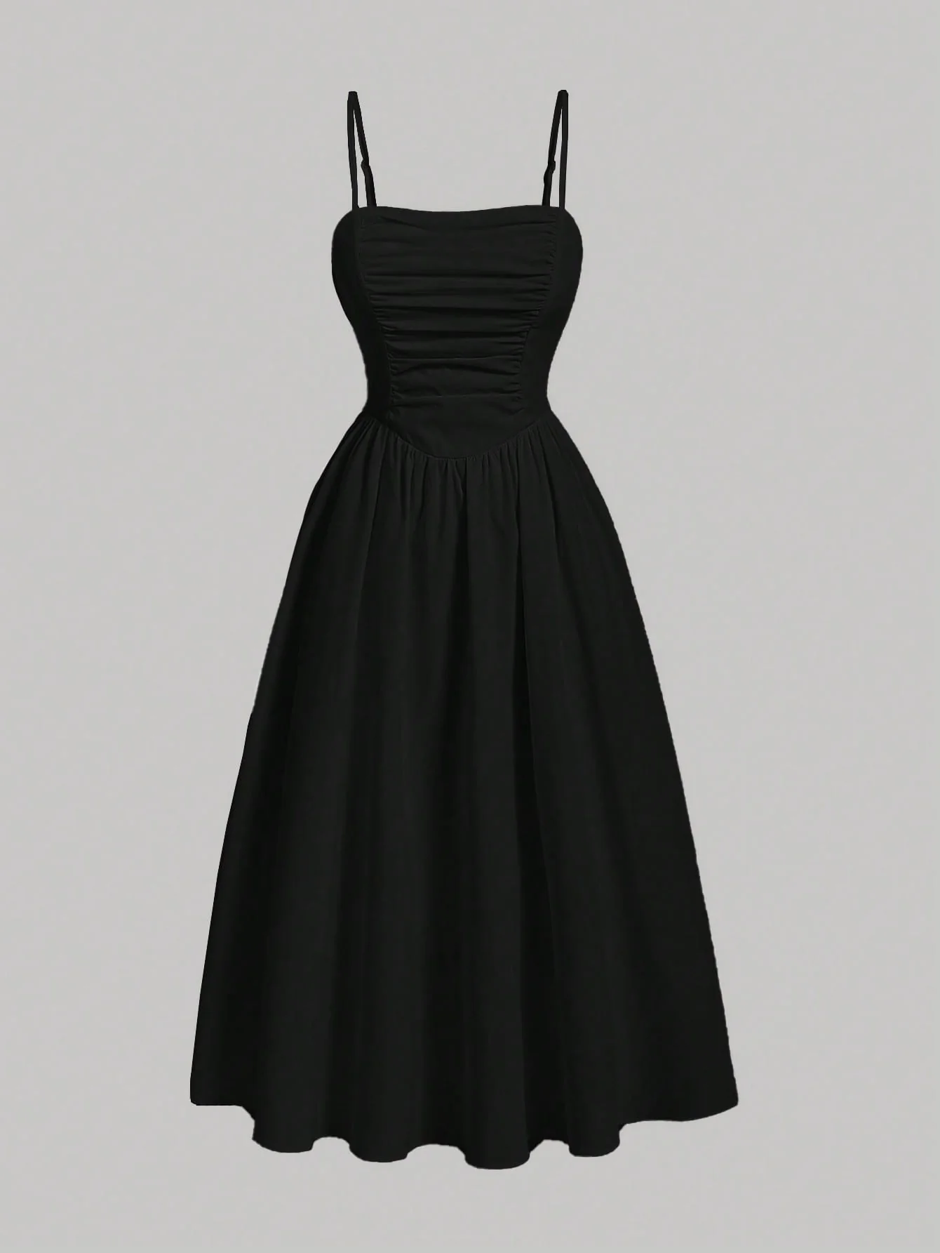 MOD Solid Ruched Cami Black Long Dress - Image 2
