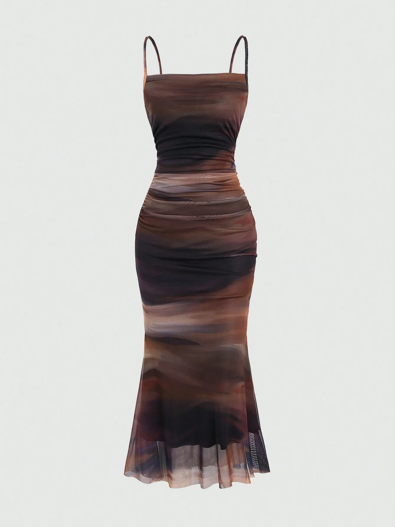 MOD Summer Tie Dye Ombre Mesh Pleated Empire Waist Mermaid Hem Cami Dress - Image 3