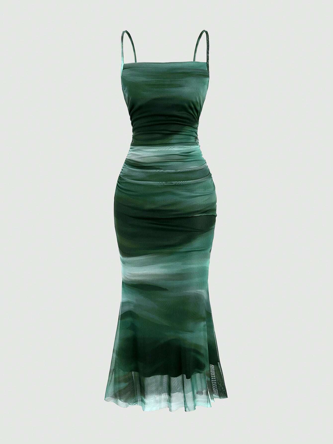 MOD Summer Tie Dye Ombre Mesh Pleated Empire Waist Mermaid Hem Cami Dress - Image 8