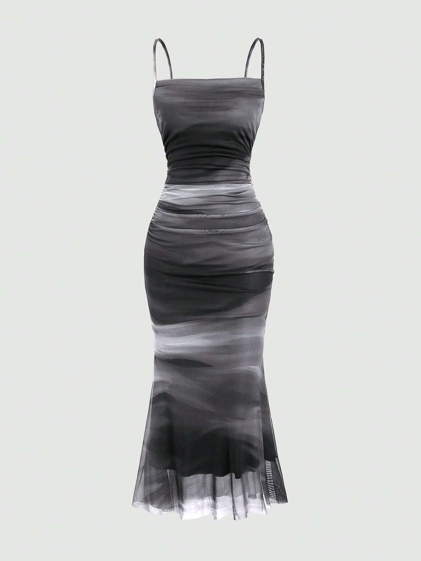 MOD Summer Tie Dye Ombre Mesh Pleated Empire Waist Mermaid Hem Cami Dress - Image 9