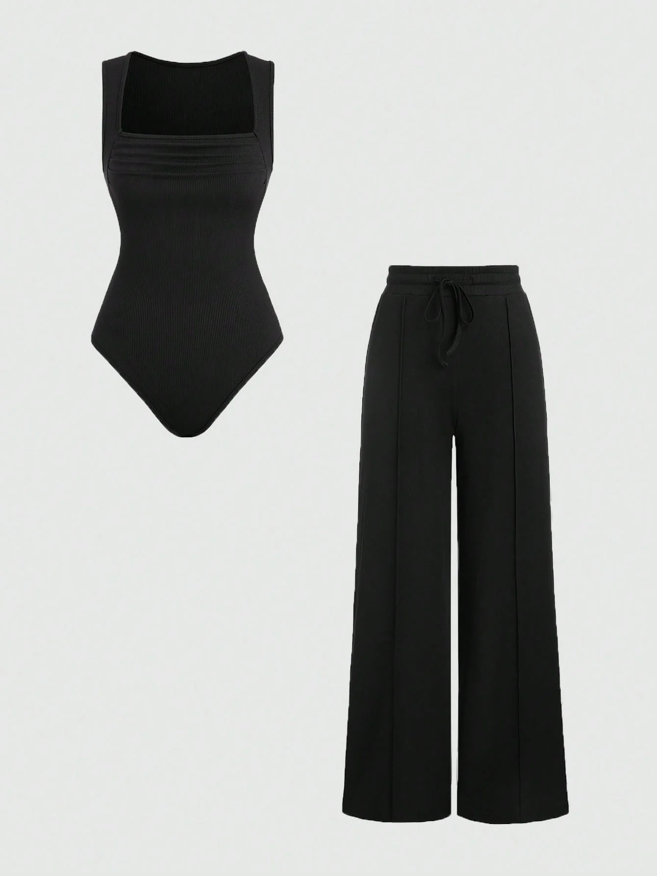 MOD Women's Square Neck Sleeveless Jumpsuit With Tie-Up Pants 2-Piece Set - Image 4