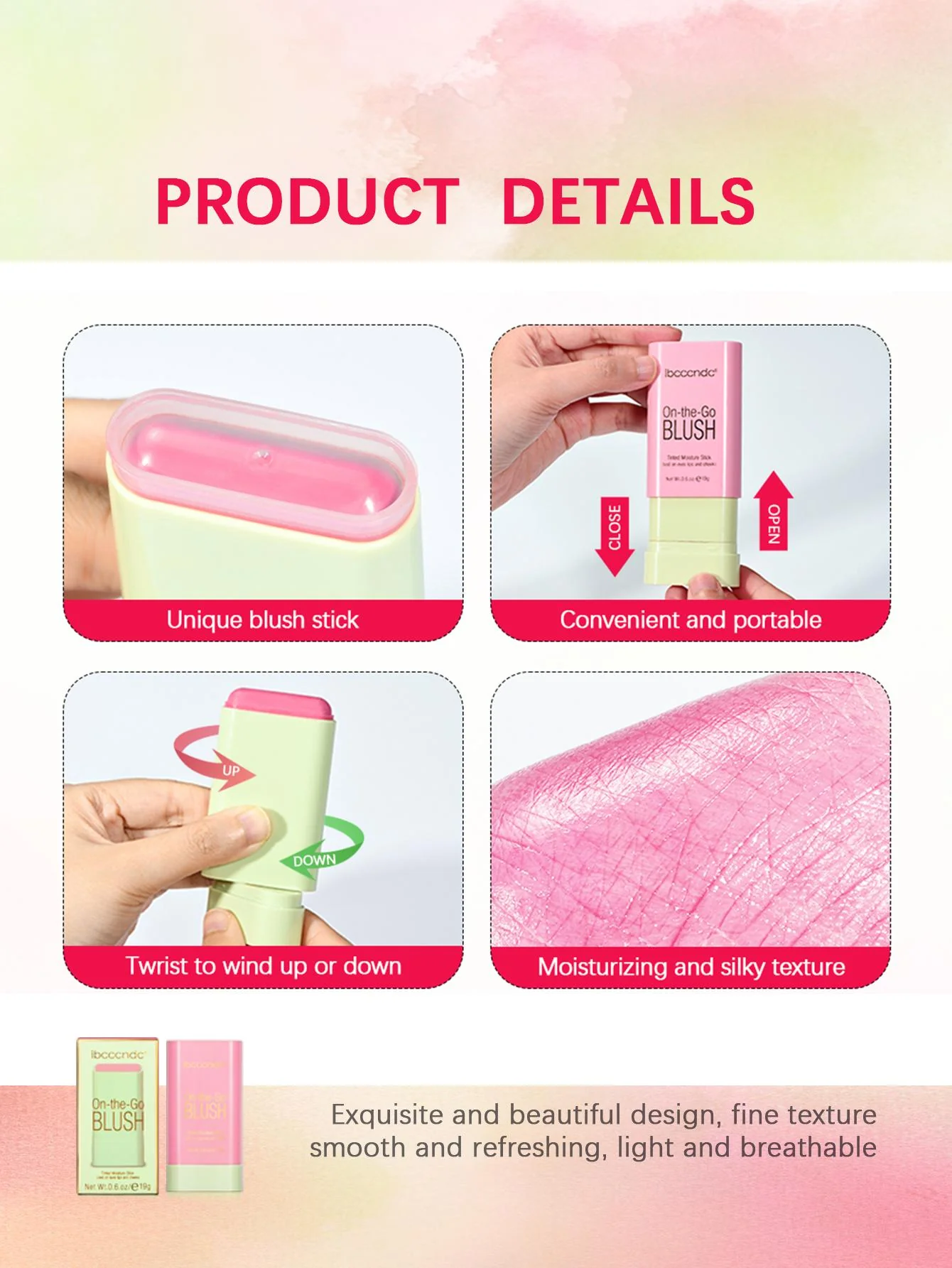 Moisturizing Blush Stick, Tinted Solid Moisturizer Stick For Cheek & Eyes & Lips #Coral Orange - Image 5