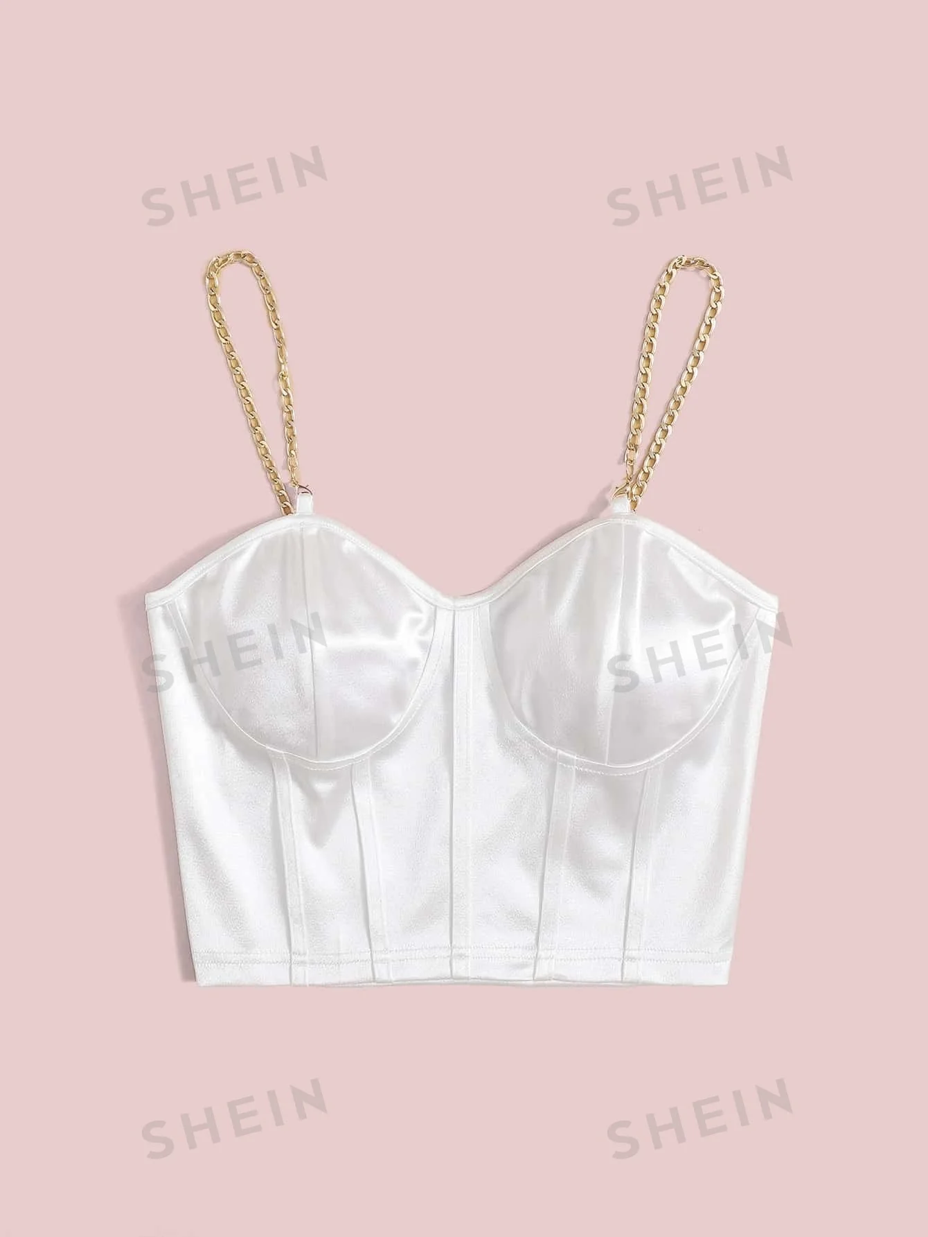 MOOSTA Chain Detail Silky Bustier Cami Crop Top - Image 5