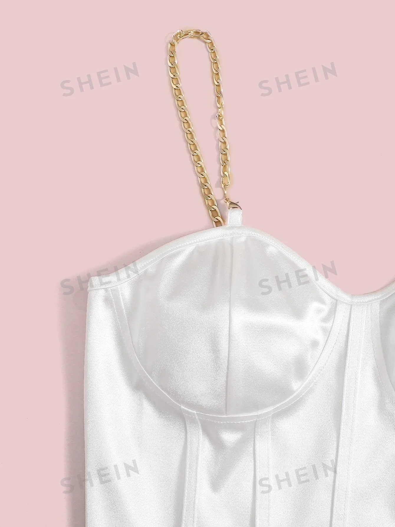 MOOSTA Chain Detail Silky Bustier Cami Crop Top - Image 6