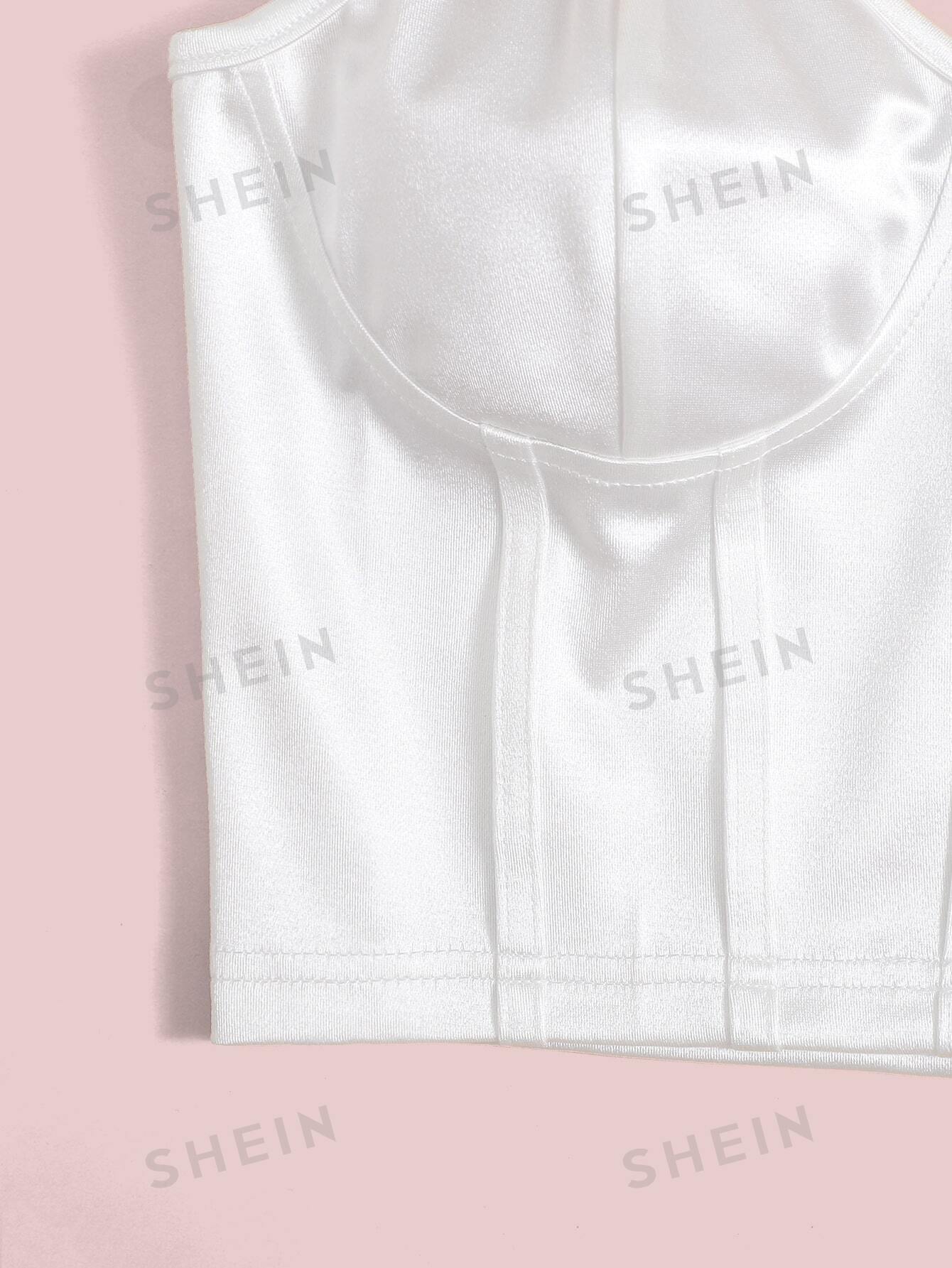 MOOSTA Chain Detail Silky Bustier Cami Crop Top - Image 7