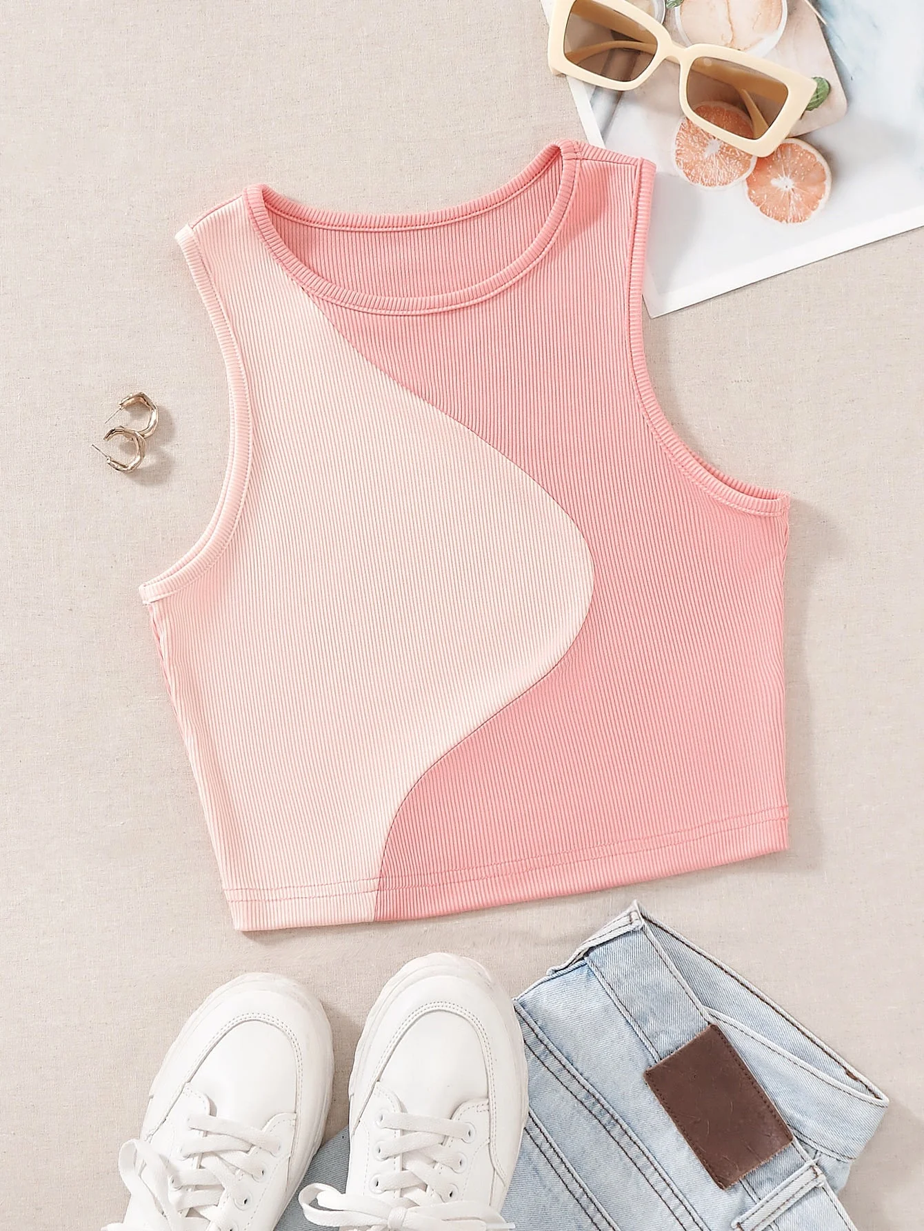 MOOSTA Color Block Ribbed Knit Tank Top