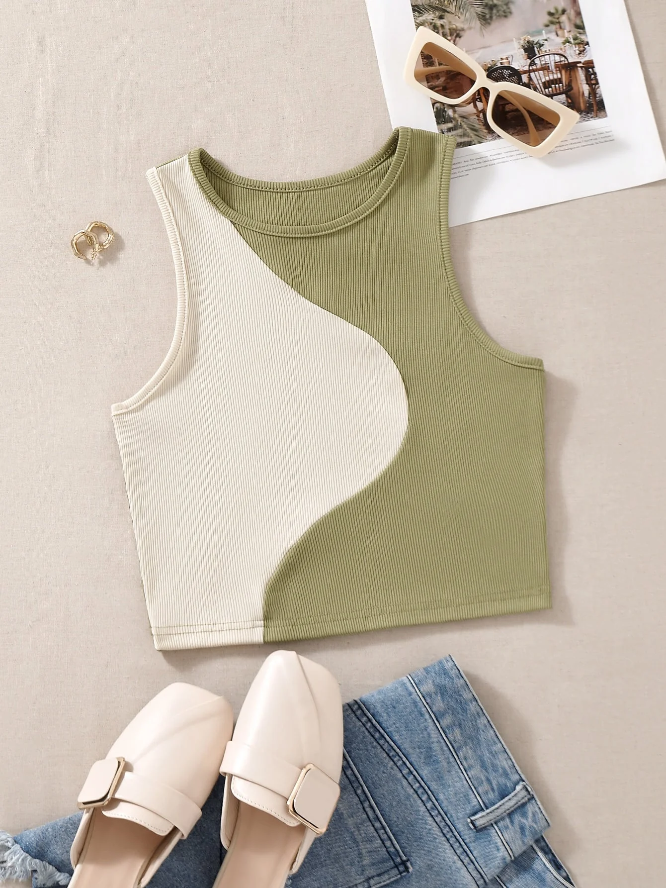 MOOSTA Color Block Ribbed Knit Tank Top - Image 3