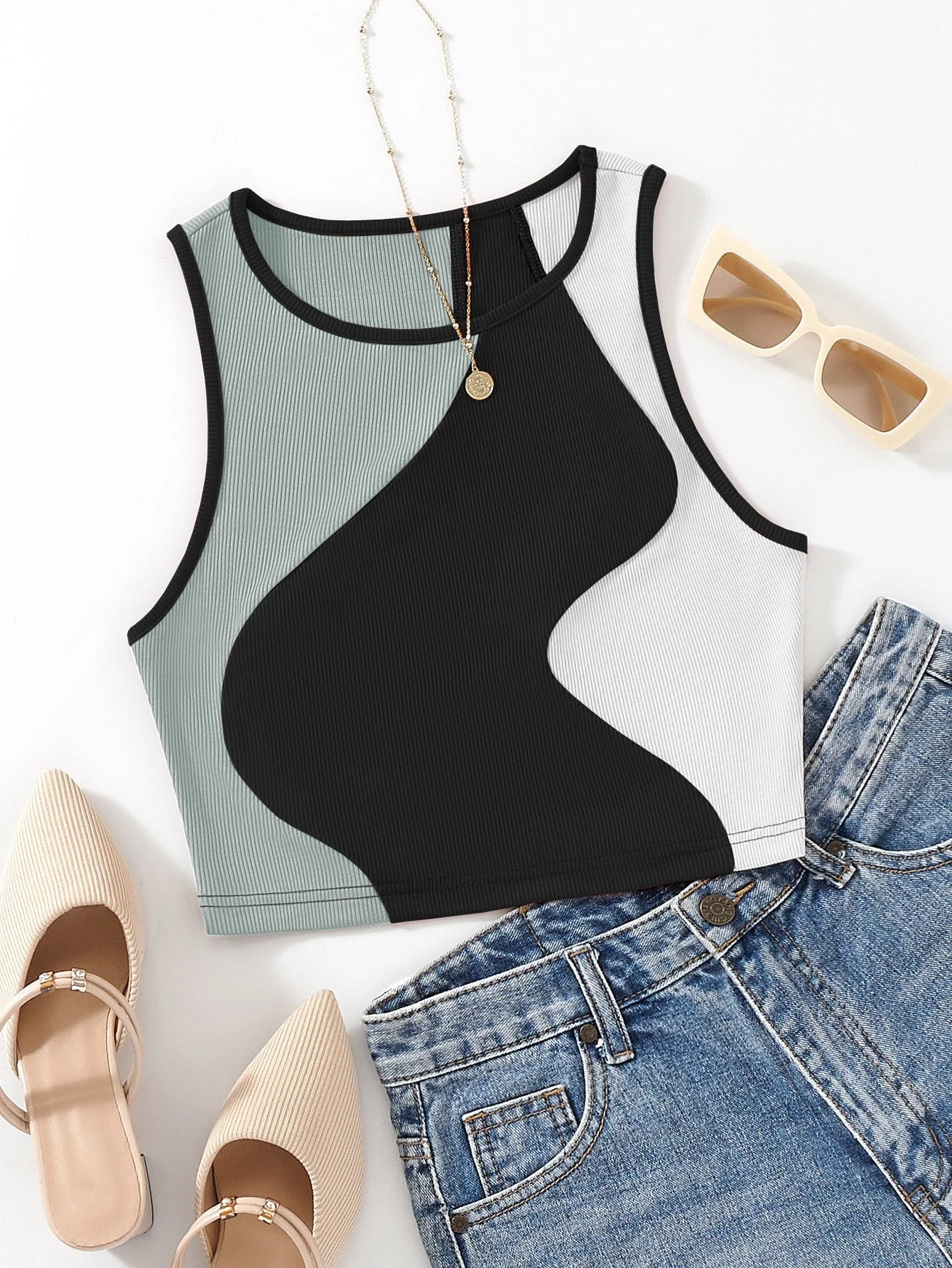 MOOSTA Color Block Tank Top, Going Out Top - Image 4