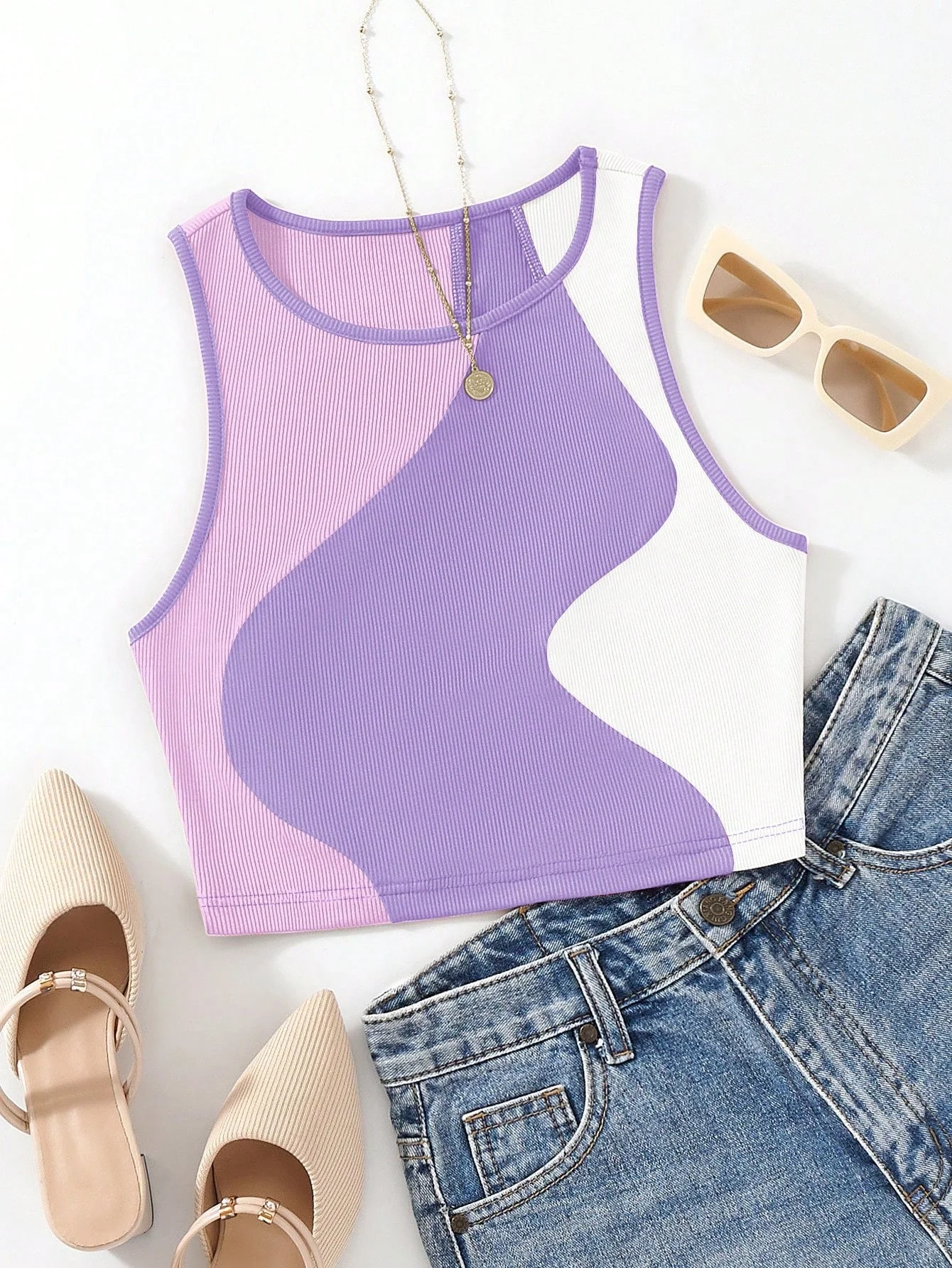 MOOSTA Color Block Tank Top, Going Out Top - Image 7