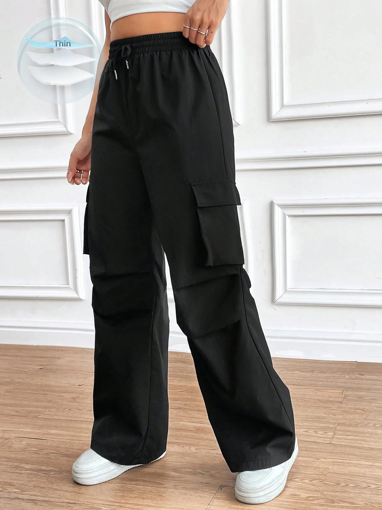 MOOSTA Women'S Drawstring Wrinkle Design Cargo Pants FD