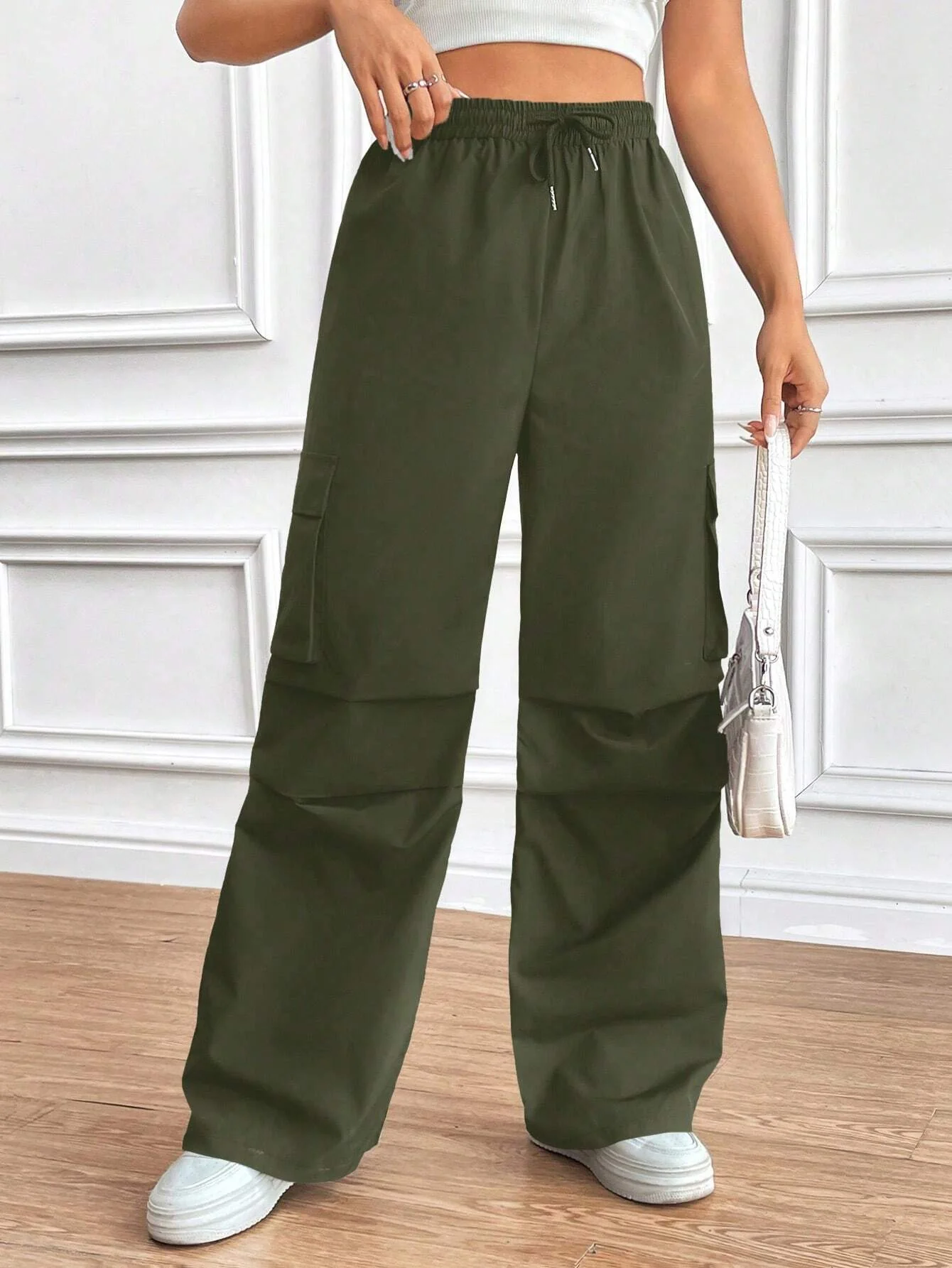 MOOSTA Women'S Drawstring Wrinkle Design Cargo Pants FD - Image 11