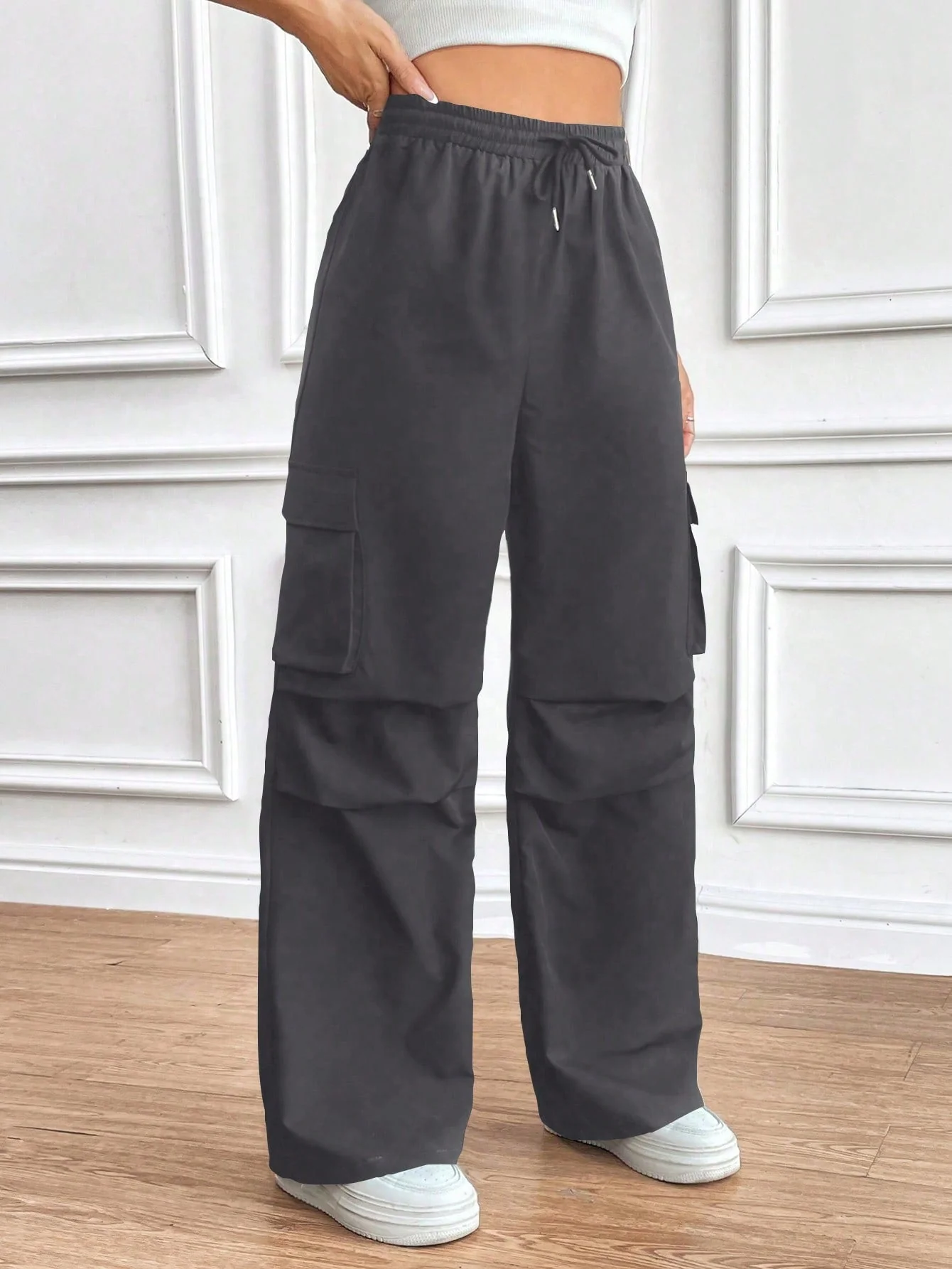 MOOSTA Women'S Drawstring Wrinkle Design Cargo Pants FD - Image 2