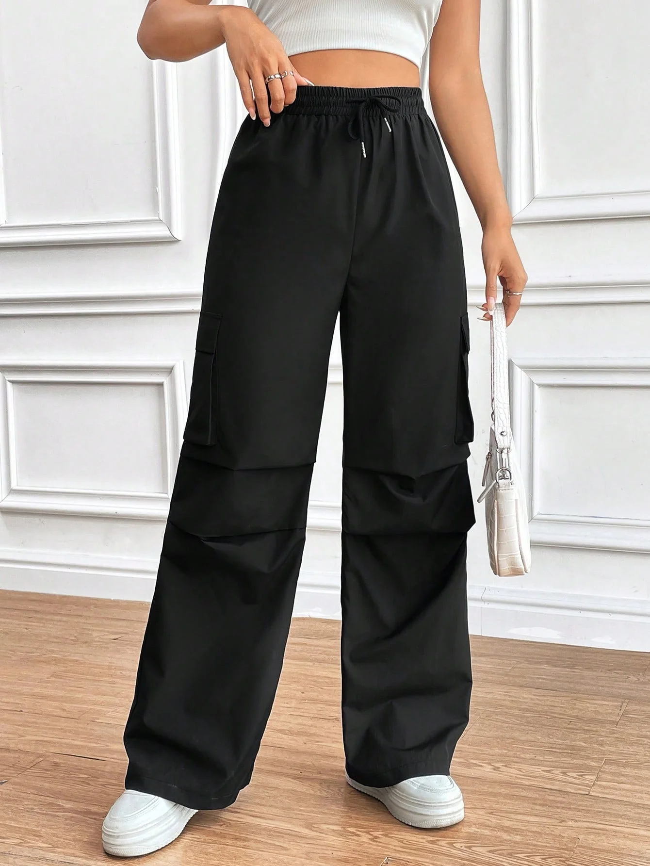 MOOSTA Women'S Drawstring Wrinkle Design Cargo Pants FD - Image 6